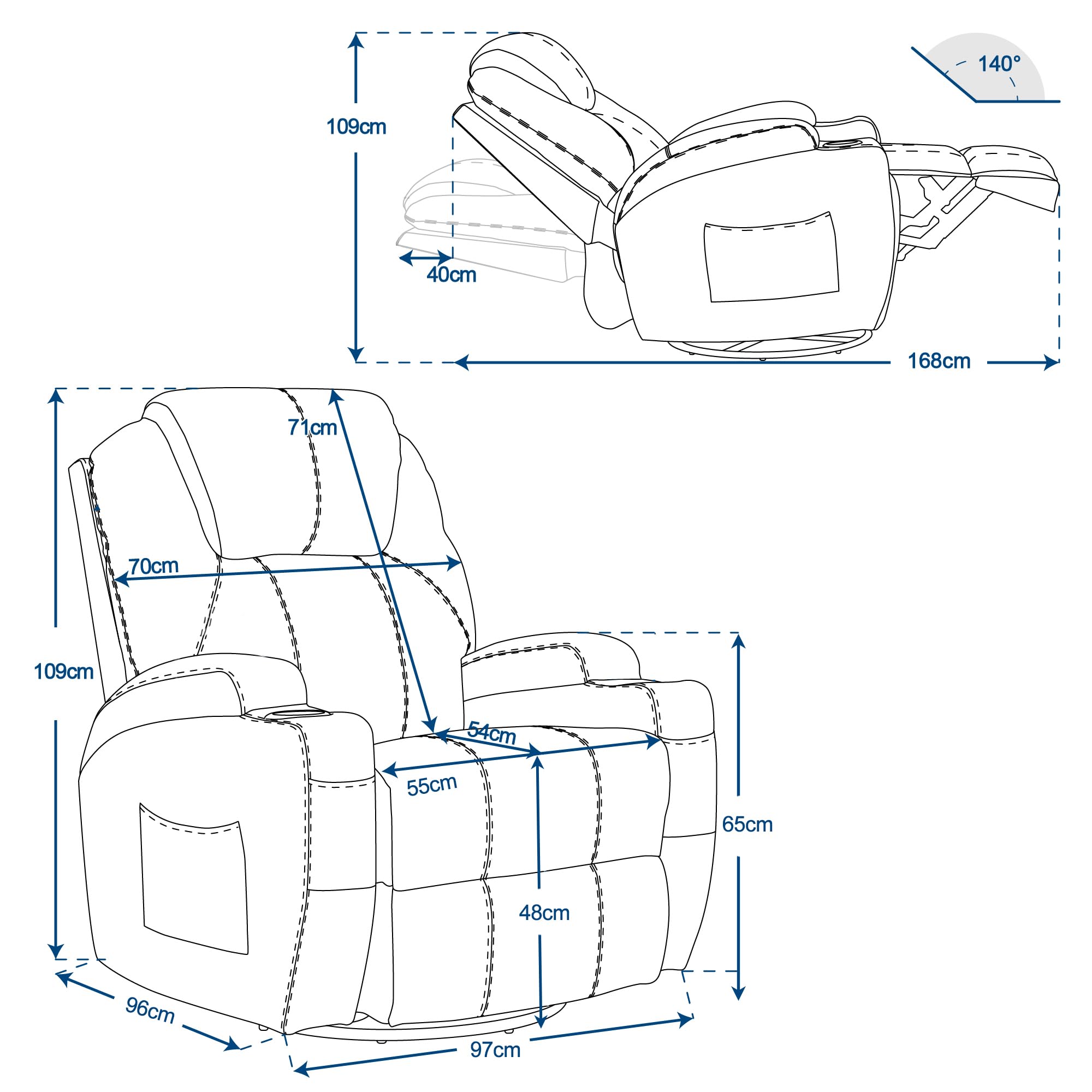MCombo Fauteuil de Massage en Cuir - Fauteuil TV Relax Pivotant USB