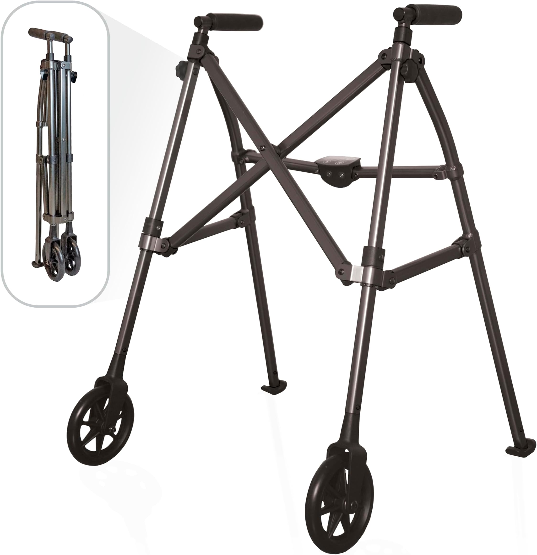 Able Life Comfortably Independent Space Saver Walker, Lightweight Folding Mobility Frame with 2 Fixed Wheels, Elderly Walking Aid, Black Walnut (Eligible for VAT Relief in the UK)