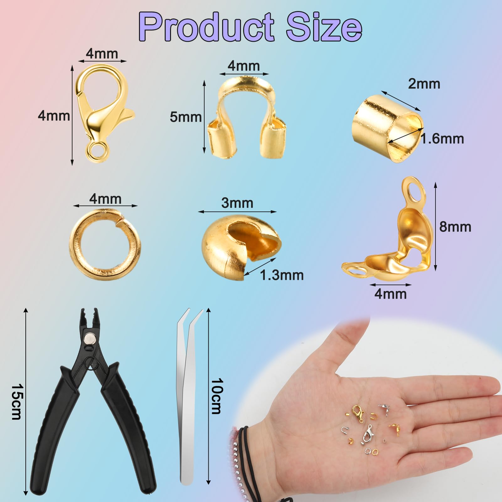 Kit De Perles à Sertir Pour Bijoux - 2200 Perles + Pince, Pour Création Bracelets, Colliers, Boucles D'Oreilles