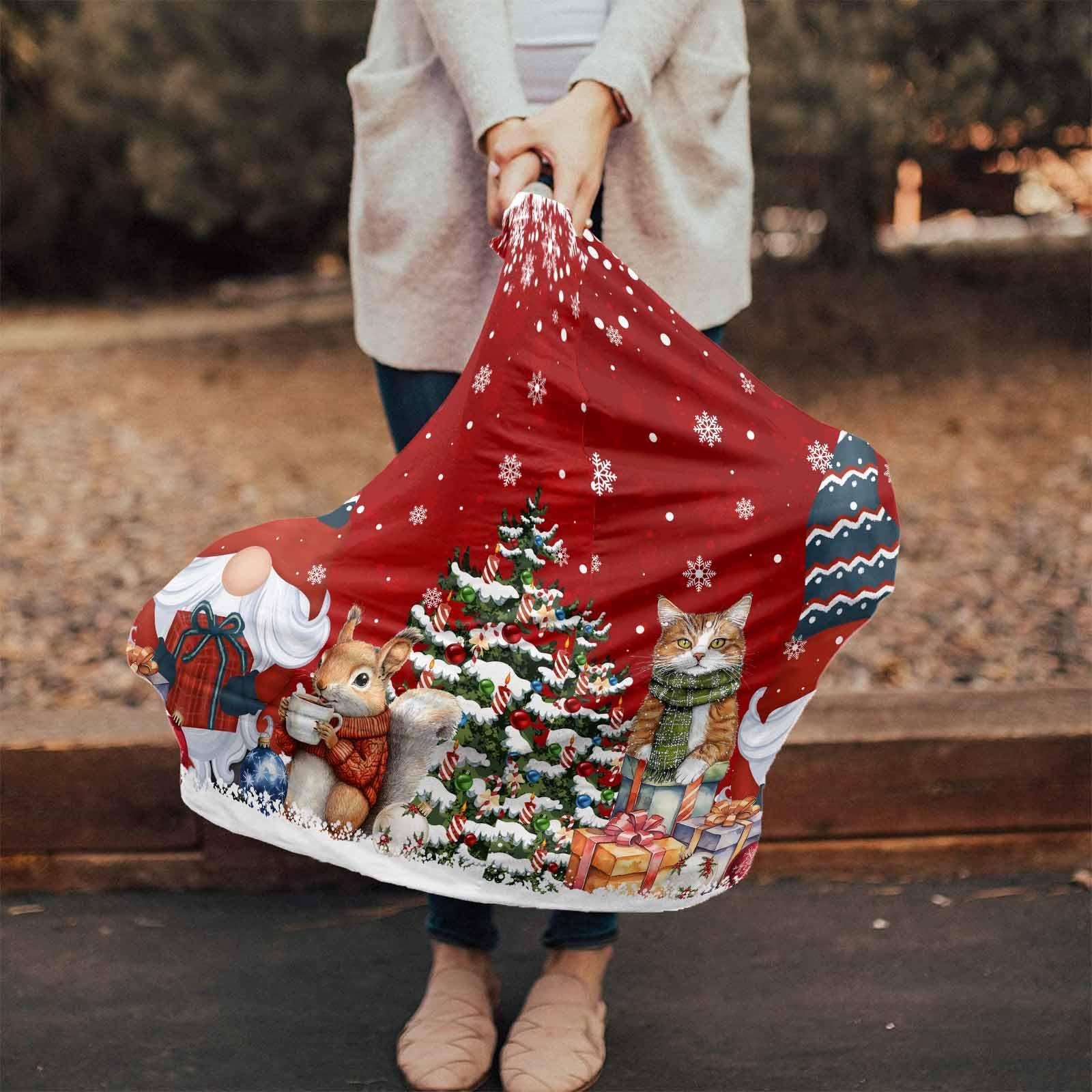 Nursing Cover for Breastfeeding Scarf, Merry Christmas Gnomes Xmas Tree Squirrel Cat Red Baby Car Covers Super Soft Multi Use for Canopy Shopping Cart Cover Blanket Stroller Cover