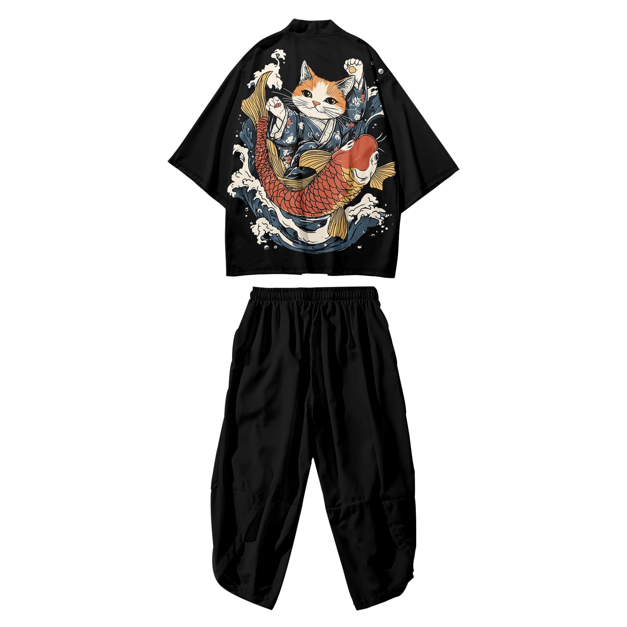 Mens Kimono Set Japanese Kimono Shirt &amp; Shorts 2 Piece Summer Beach Outfits
