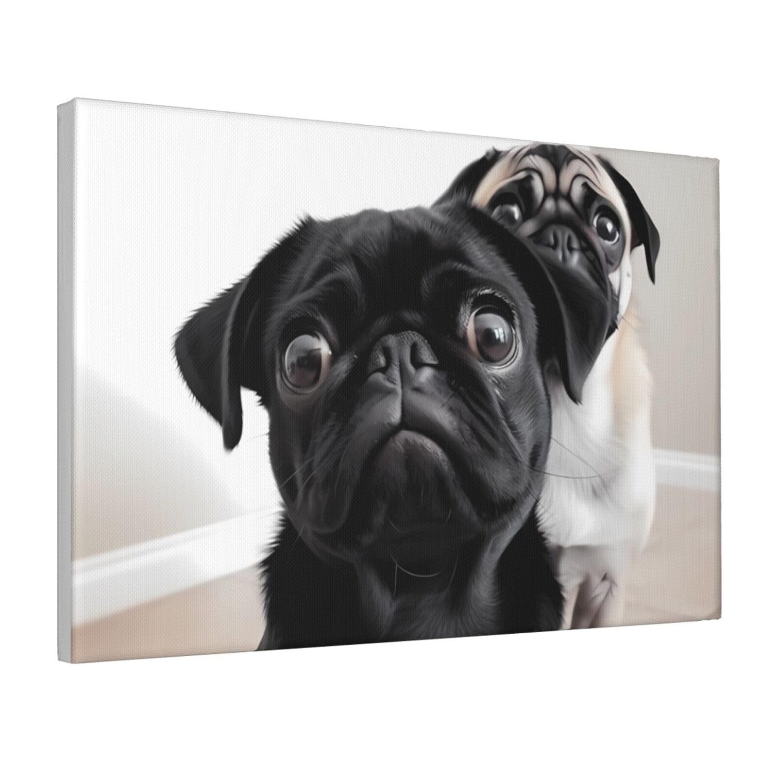 Framed Wall Art for Living Room Art Work, Cute Black Pug Dog Picture Prints Modern Office Wall Paintings Poster Aesthetic Wall Decorations for Home Decor Ready To Hang 12"x18"