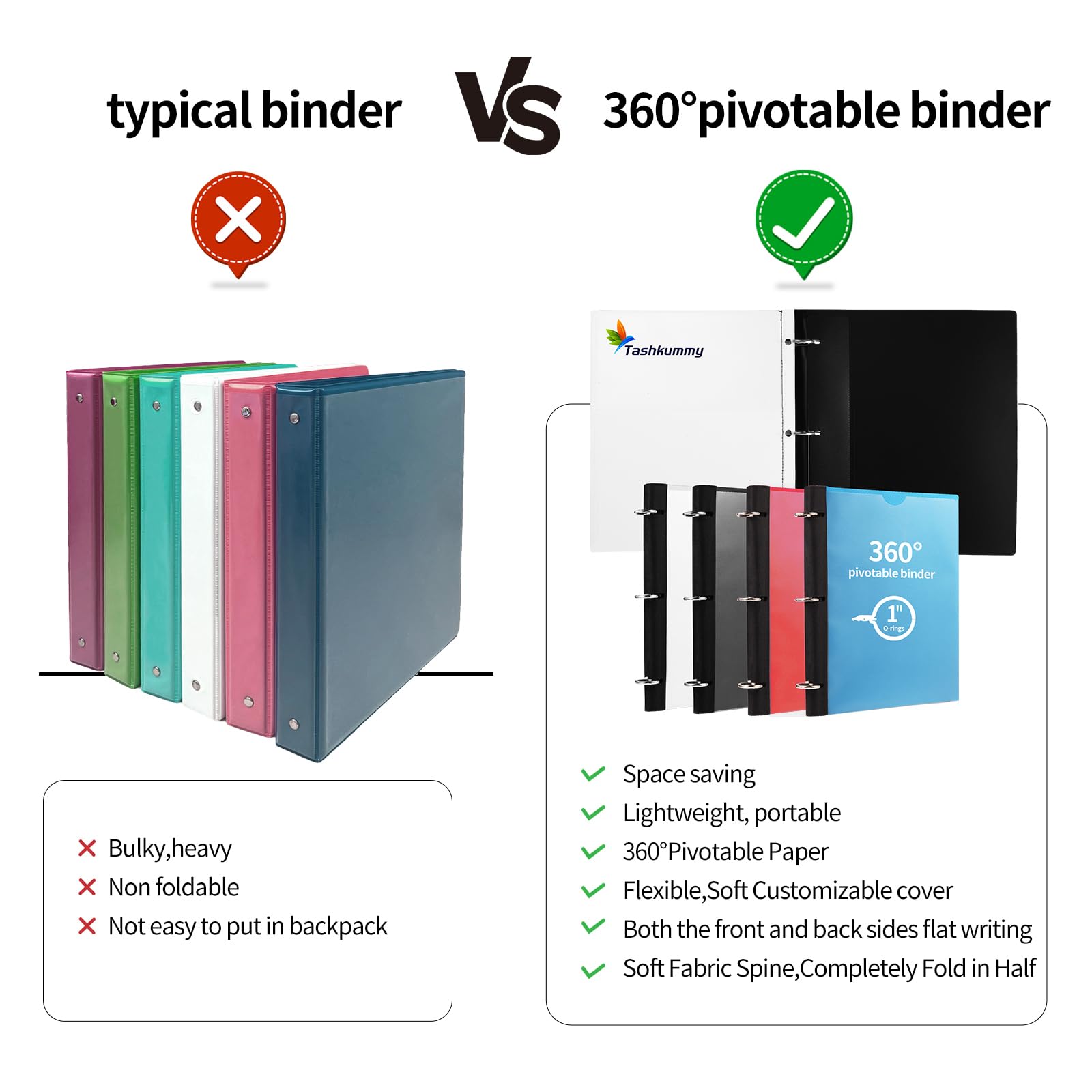 バインダー3セット Amazon | Tashkummy 360度ピボット可能バインダー