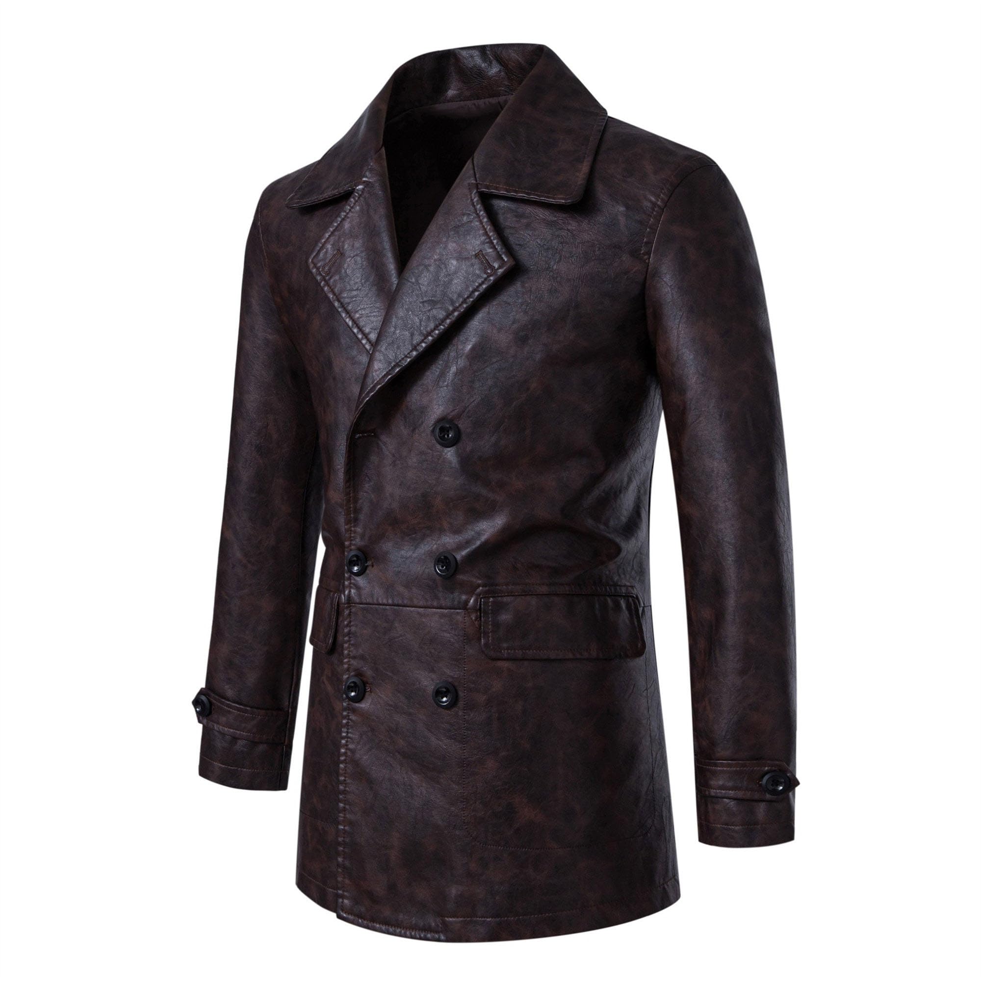 Chaqueta blazer de piel sintética para hombre, con doble botonadura, clásica, deportiva, casual, formal, ajustado, estilo motociclista