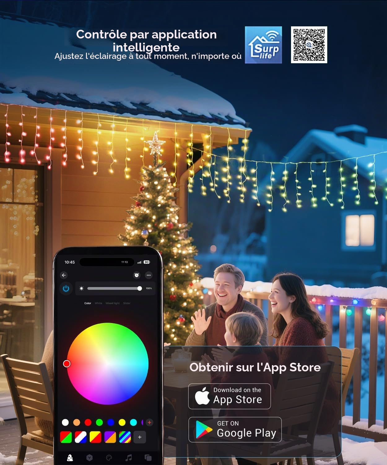 Quntis Rideau Lumineux Noel Exterieur avec APP & Télécommande, 5M×0.6M Rideau LED Lumineux Intelligentes, 16 Millions de Couleurs & 60+ Modes Guirlande Lumineuse Rideau, Luminosité Réglable