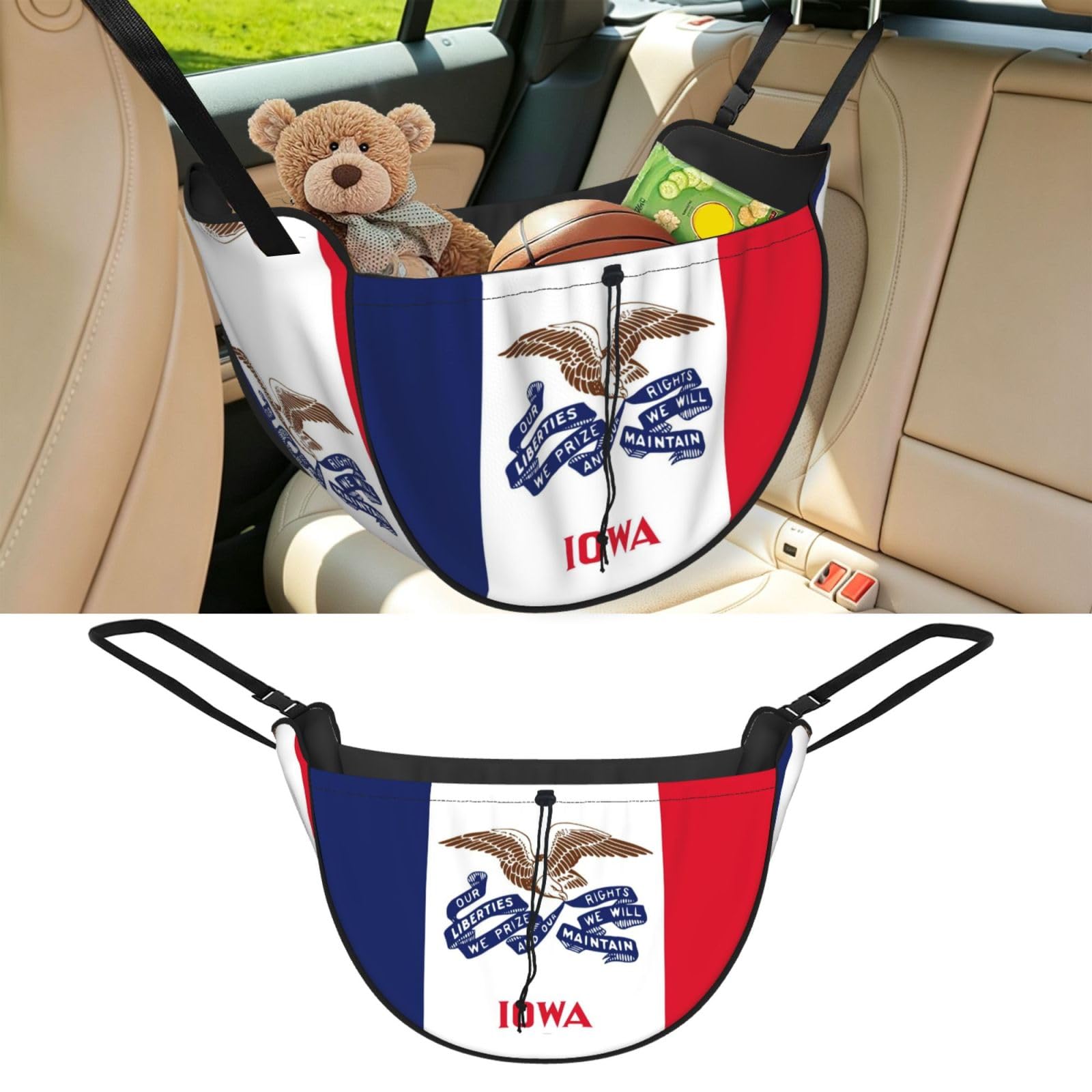 Cntdbu Black Iowa State Flag Car Seat Organizer-Backseat Storage Bag For Travel