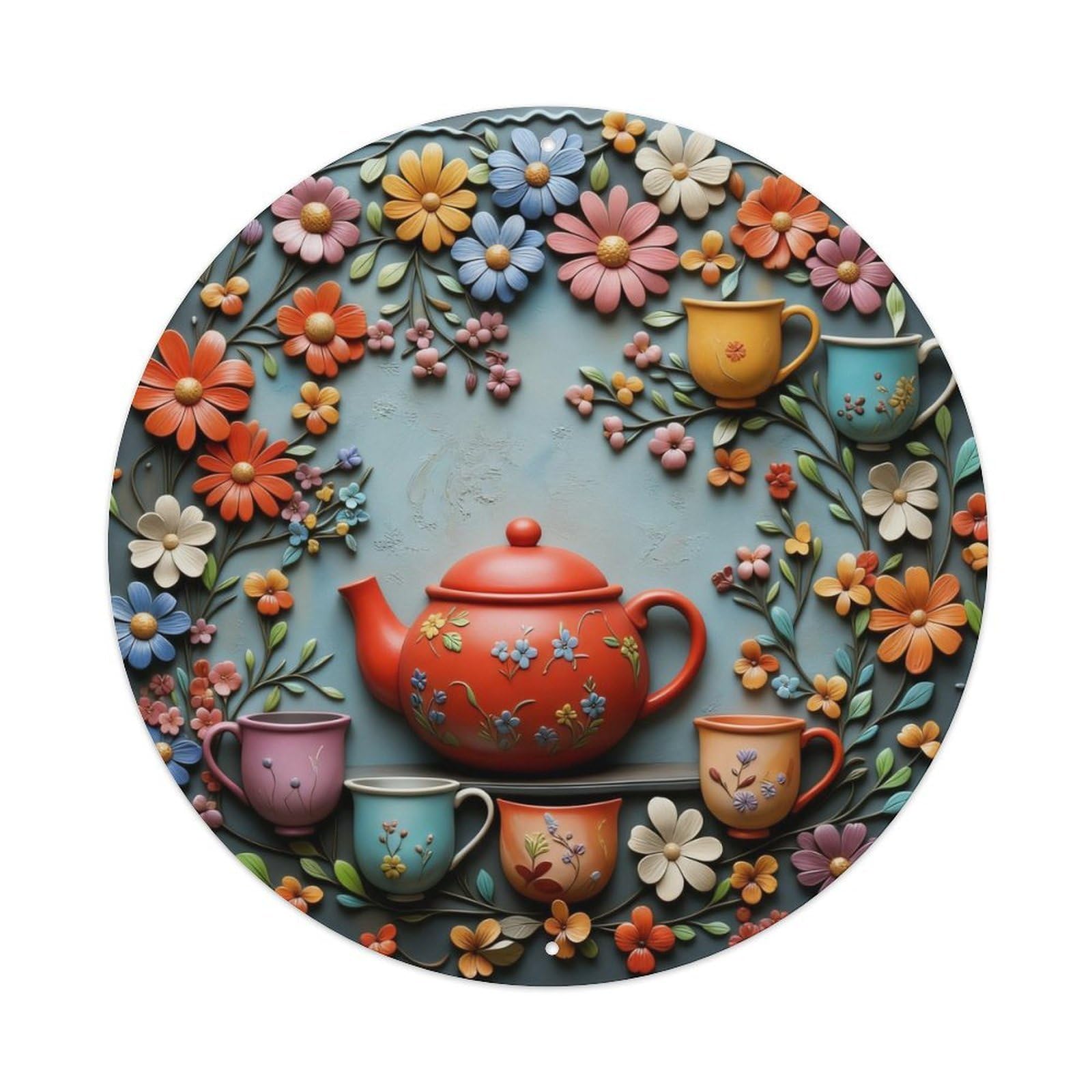 Zlatcbu Vintage Floral Teapot Tea Cups Art Metal Tin Sign Retro Wall Art Poster, Decor For Home Living Room Bar Cafe Garage, 8X8 Inch