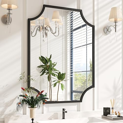 Miniatura 10 de Kelly Miller Espejo de baño dorado para pared, espejo de tocador dorado de 20 x 28 pulgadas, espejo festoneado, espejo de pared decorativo biselado