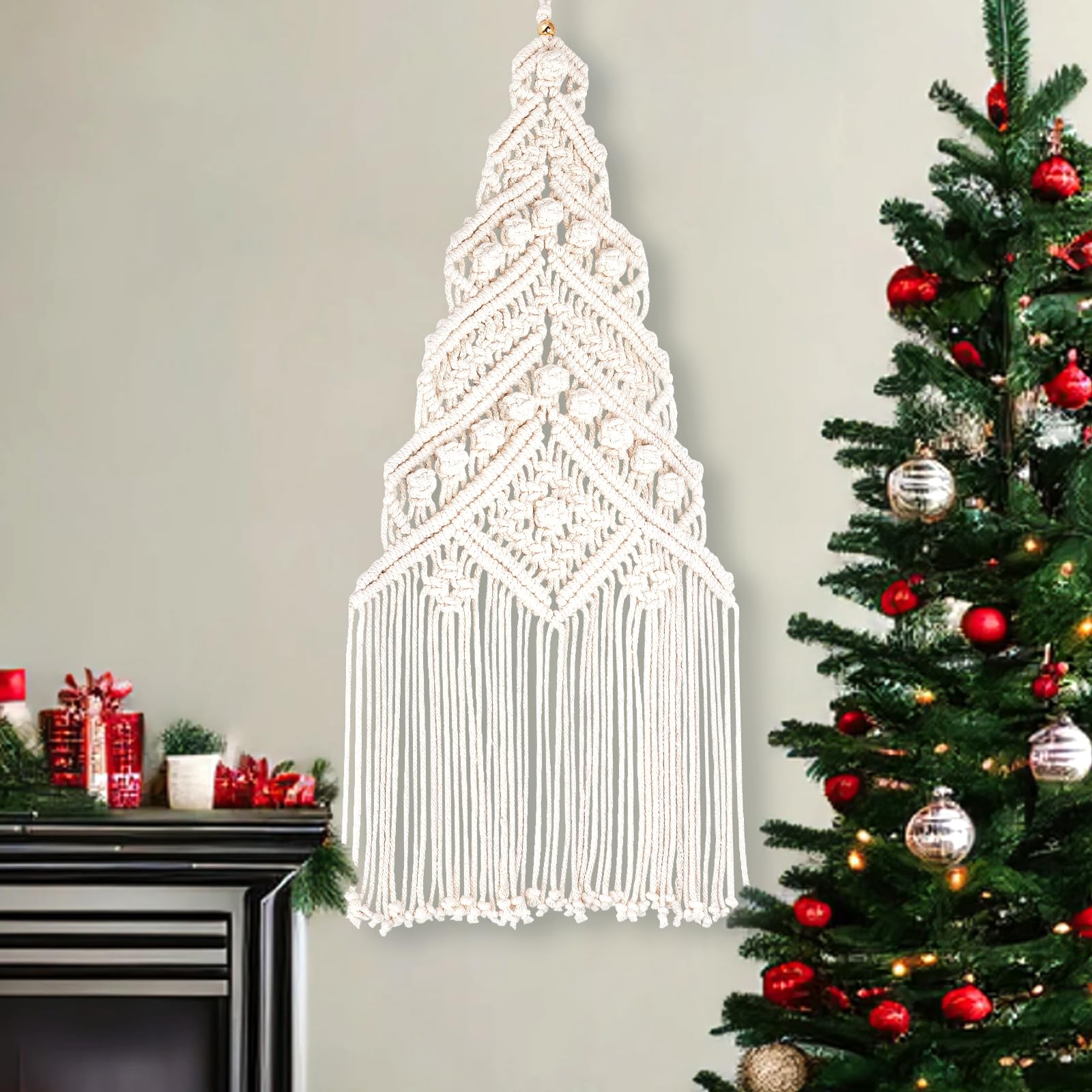 ORIGACH Set macramè per albero di Natale per principianti, set di nodi macramè per fai da te e annodare con istruzioni (lingua italiana non garantita), per decorazioni natalizie macramè
