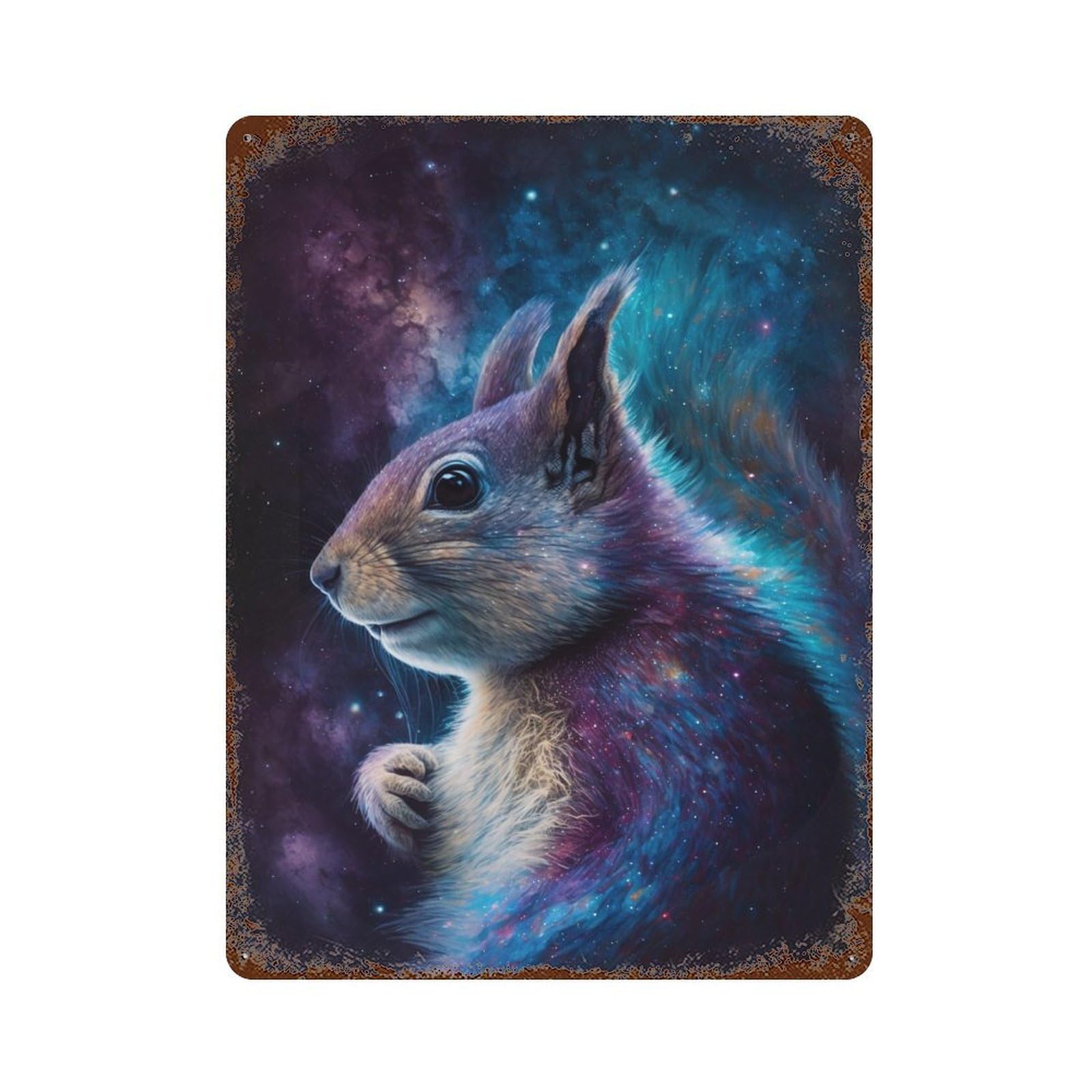 Cosmic Squirrel Art Print-3 15.7"x11.8" Distressed Metal Wall Sign, Retro Wall Decor for Garage, Bar And Workshop Decor