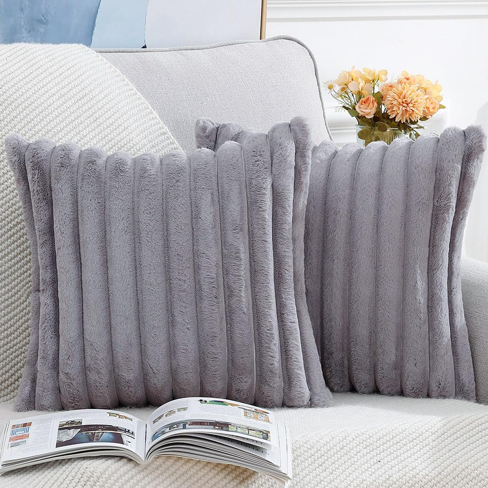 Madizz Set of 2 Faux Fur Decorative Cushion Covers 26x26 inch, 65x65 cm - Image 2