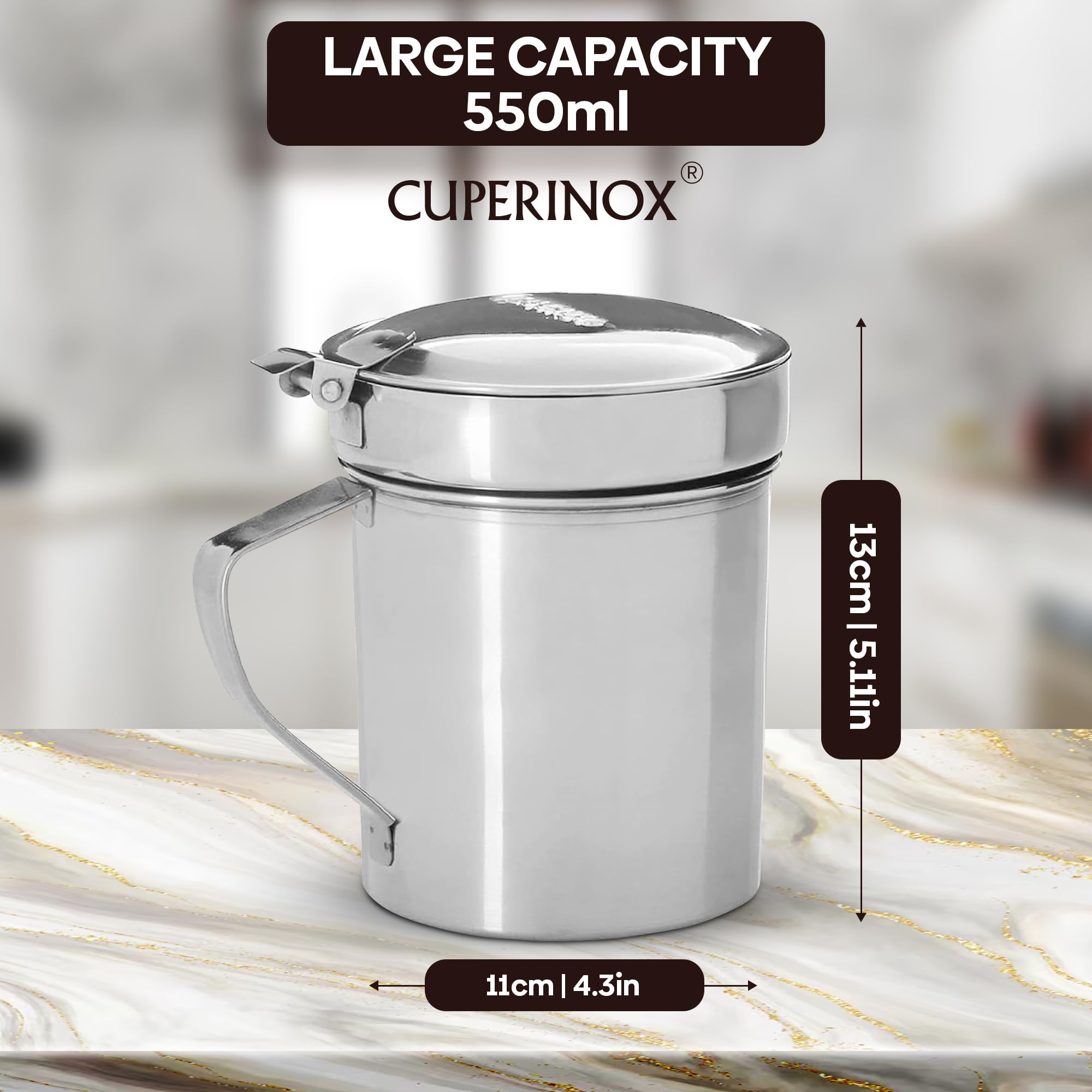 Aceiteras para Aceite Usado | Grasera Acero Inoxidable 550ML con Filtro Metálico | Recipiente para Aceite Usado de Cocina y Grasa | Grasera Cocina Metálica 550ML 2Uds Metálico