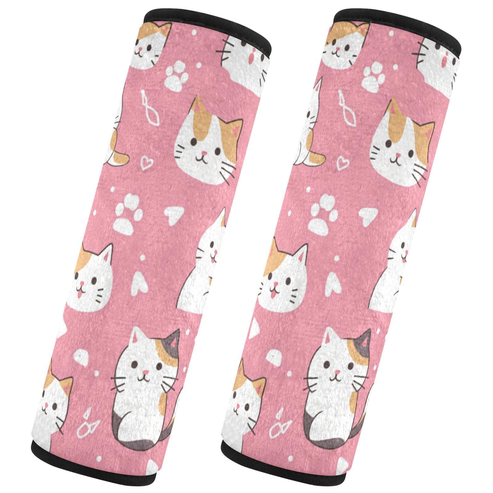 Seat Belt Covers 2 Pack Cute Cat Car Seat Strap Covers Super Soft Pink Paws Car Seat Neck Cover for Boys Girls Adults Babies M
