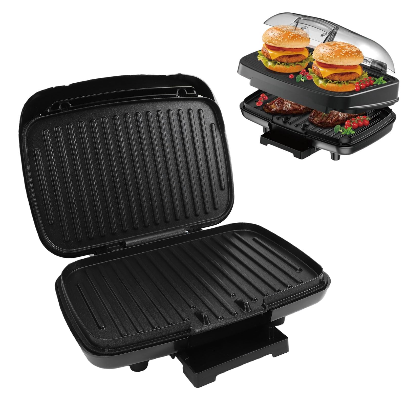 Haofy Griglia Elettrica Per Hamburger Maker 1000W Doppio Strato Antiaderente con Filtro Antiodore - Pressa Per Hamburger Cuoce 2 Contemporaneamente Per Appartamenti Colazione Facile da Pulire (Spina