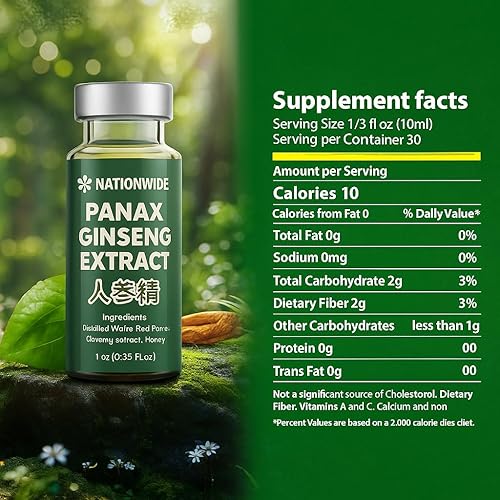 Miniatura 4 de Nationwide Premium Panax Ginseng Extracto de 8000 mg, suplemento dietético, 30 botellas, 0.35 onzas líquidas cada una