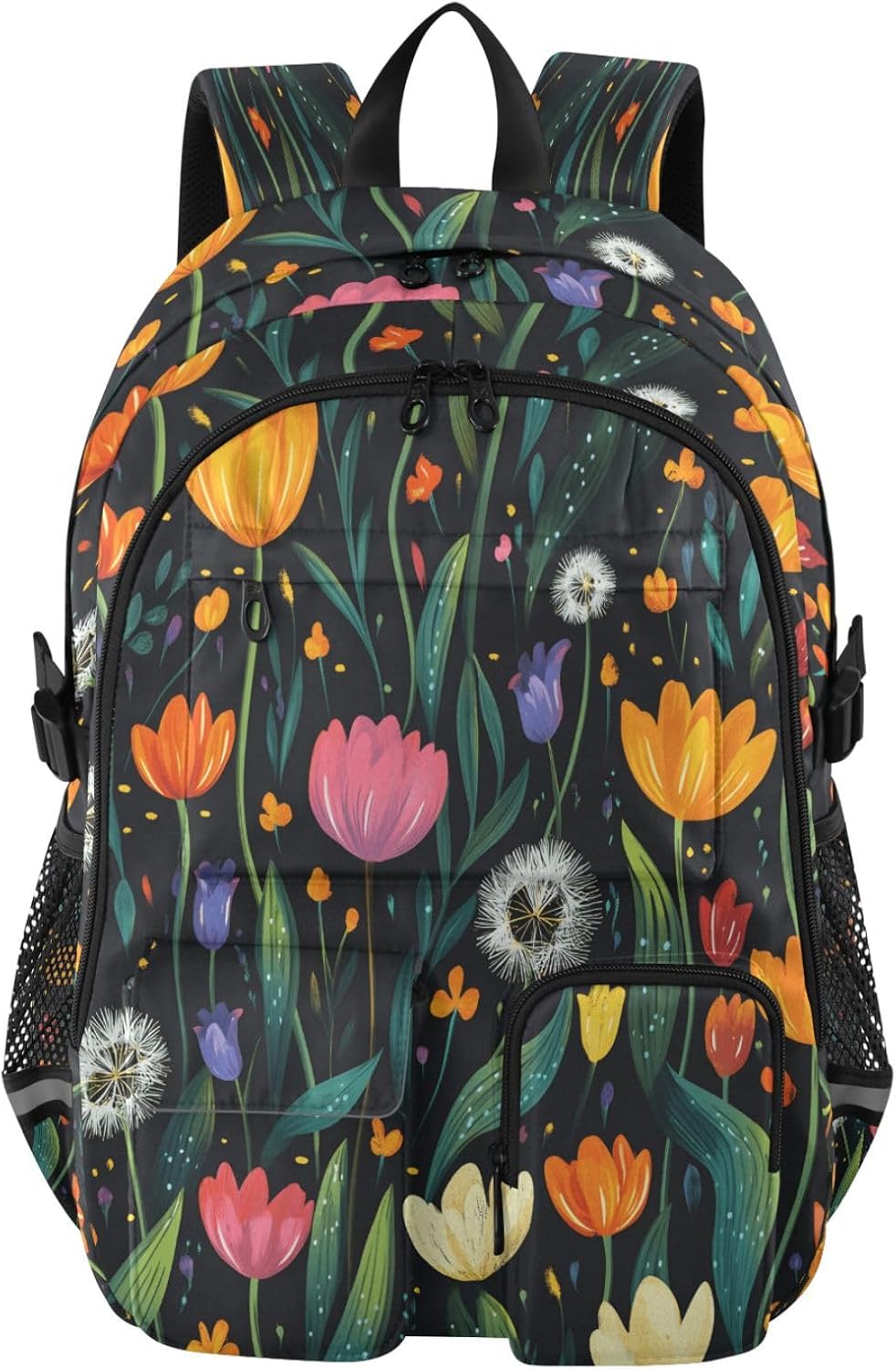Student Laptop Backpack, Colorful Dandelions Flower Tulips 30L Travel Daypack for Teens College, Casual School Shoulder Bag for Women Men Boys Girls, Fits 14 inch Laptop