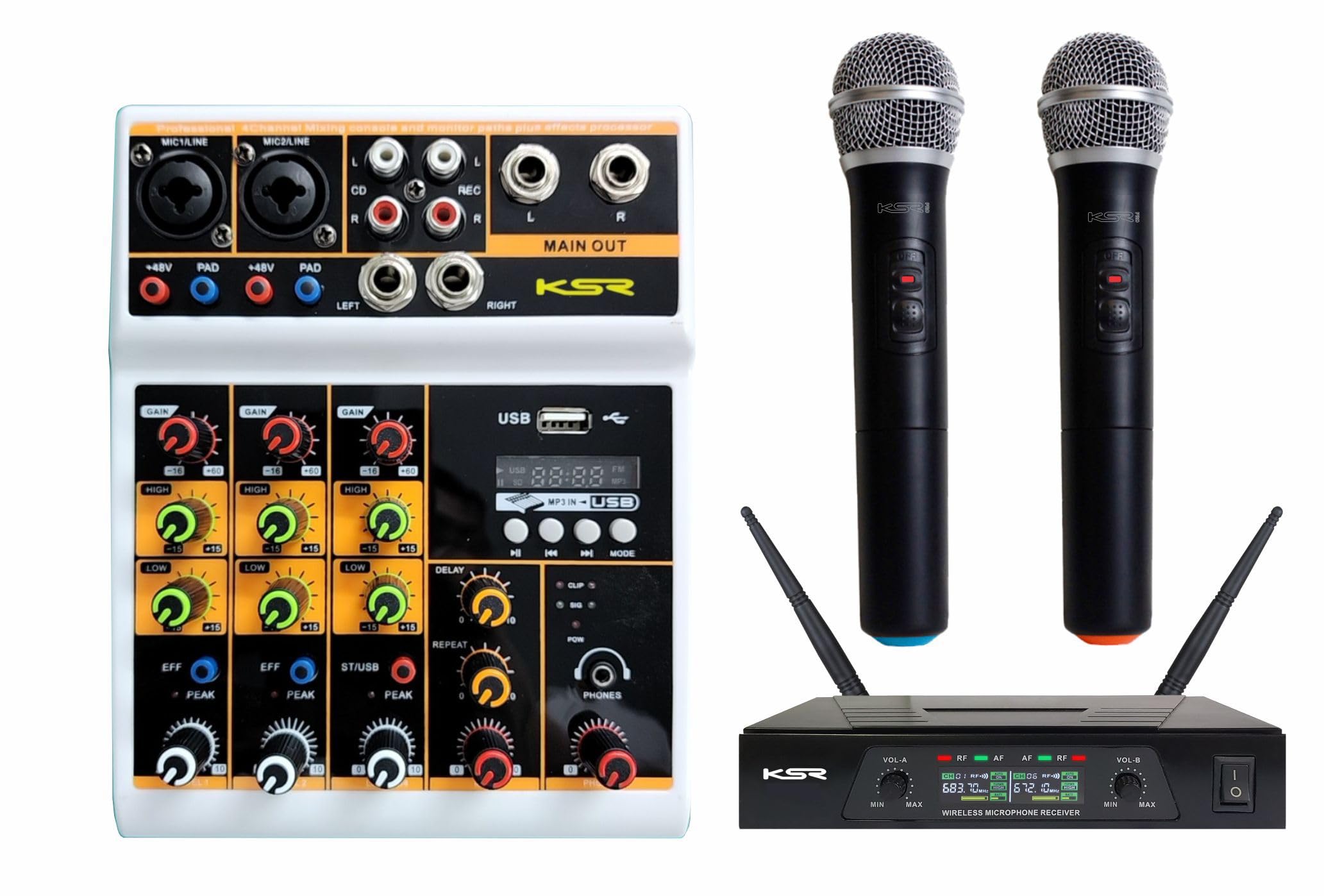 Kit Mesa De Som 4 Canais + Microfone S/fio Mão Ktl4 Ksr Pro