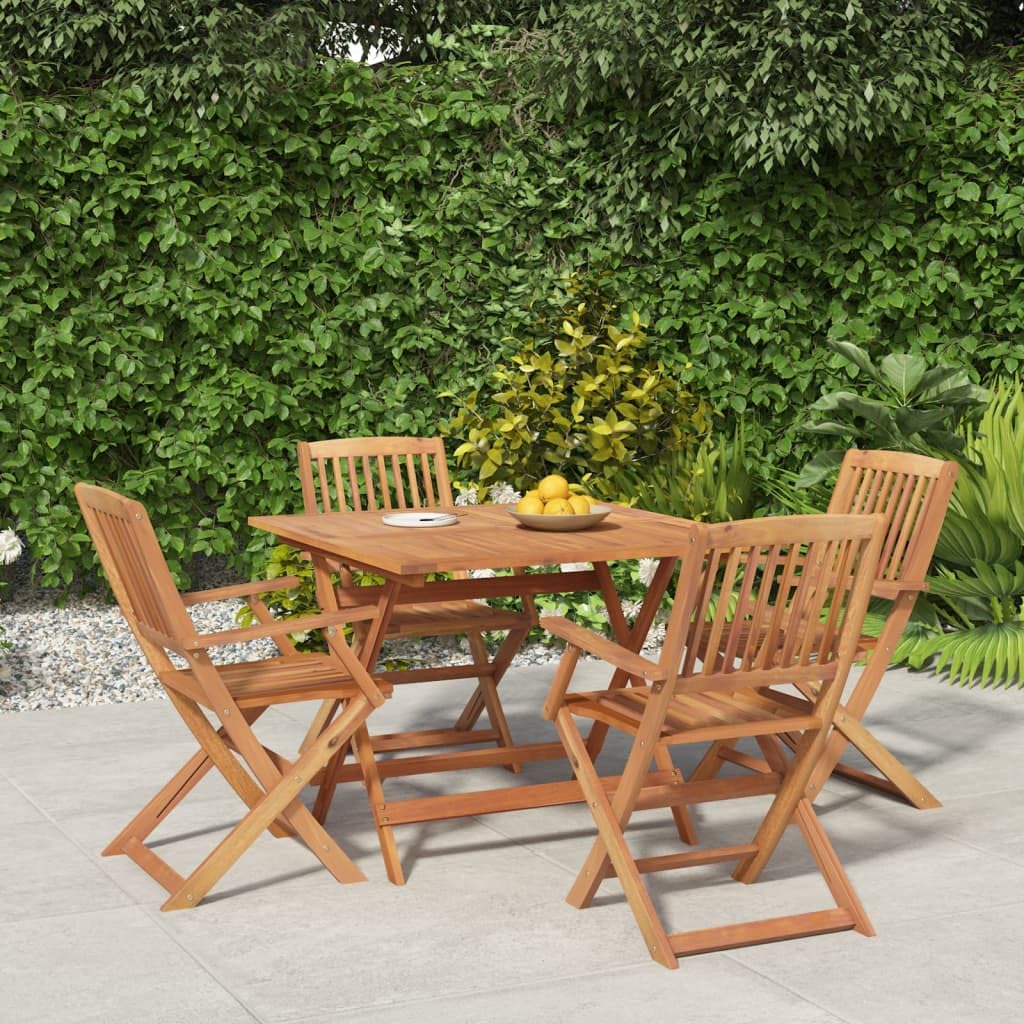 Conjunto de comedor de madera para jardín mesa de terraza exterior con 4 sillas plegables marrón