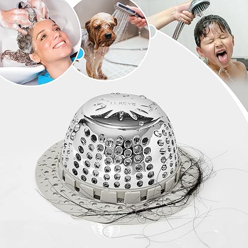 Miniatura 7 de LEKEYE Colector de pelo de drenaje de ducha, cubierta de drenaje de ducha, protector de drenaje para desagües emergentes y regulares (gris claro)