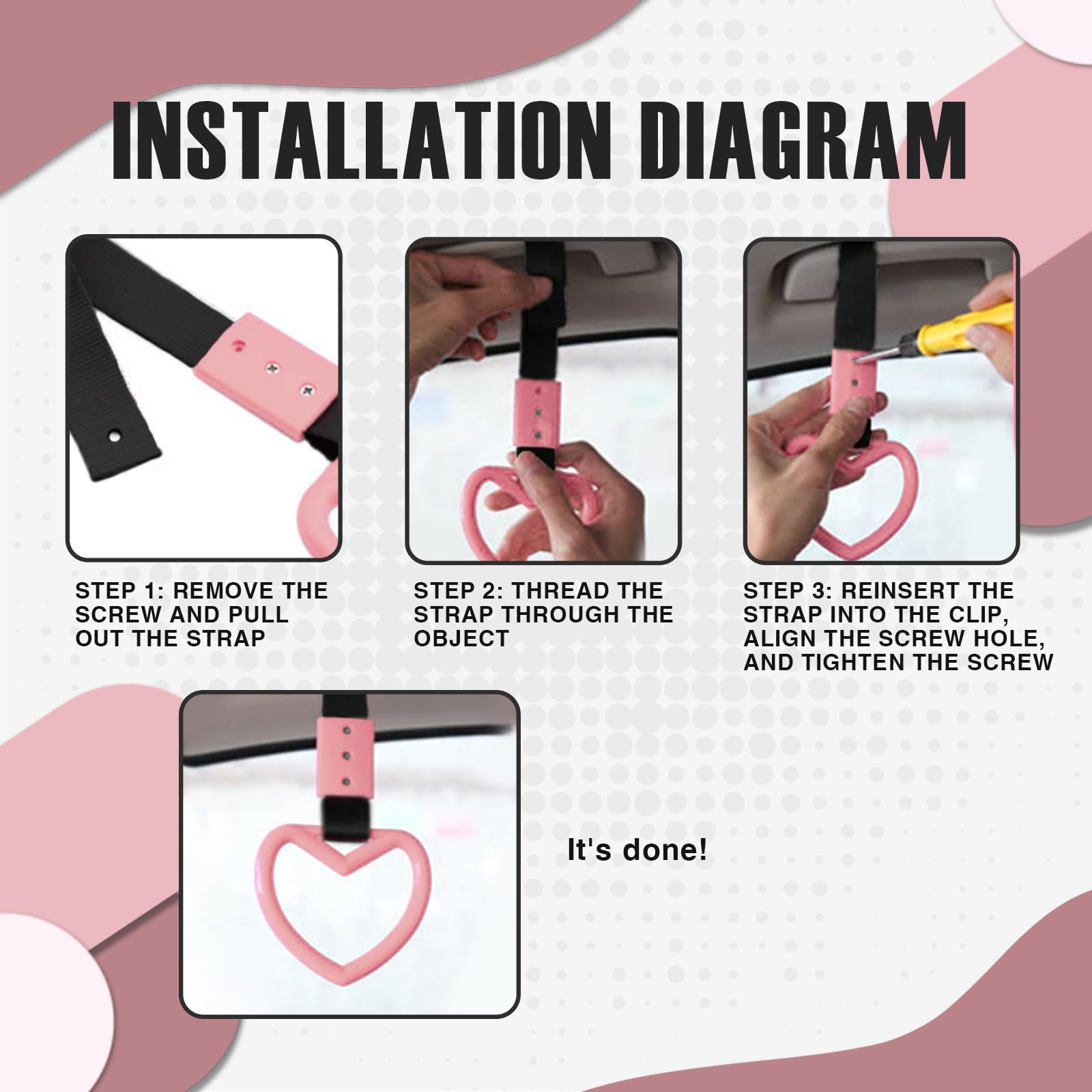 2PCS Heart Shaped Car Handle Straps Rear Bumper Warning Keychain Ring with Drift Charm for Car Exterior Interior — view 7