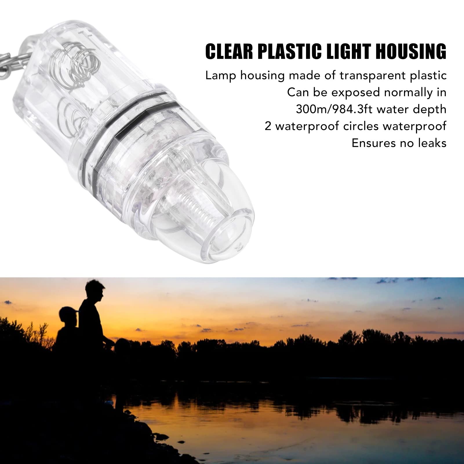 Fish Attracting Indicator, Plastic Underwater Deep Drop LED Fish Lure Light with Metal Reinforced Large Pin Hook for Fishing Tool (White)