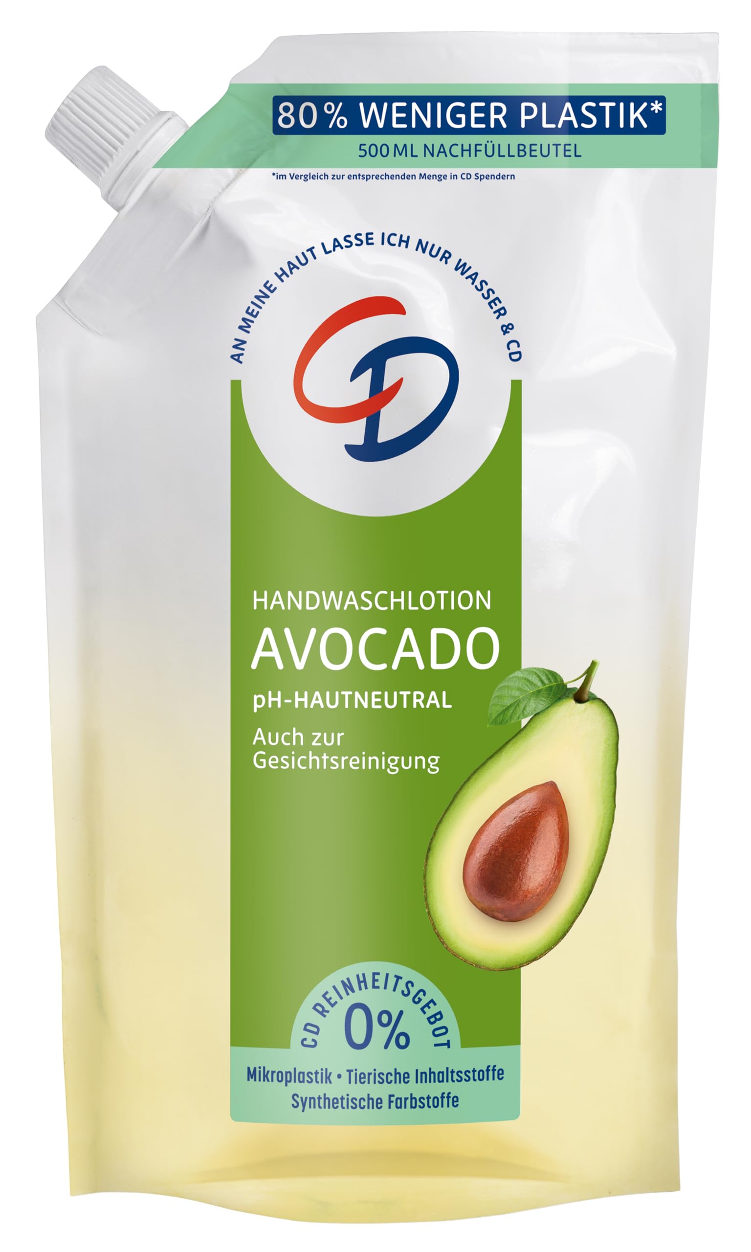 CD Avocado Waschlotion im Nachfüllbeutel 500ml – Pflegende Lotion für eine feuchtigkeitsspendende Reinigung – Vegan und seifenfrei, 500 ml