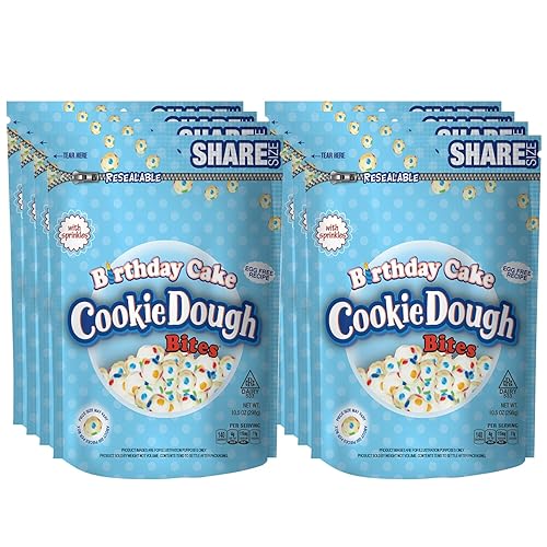 Cookie Dough Bites - Pastel de cumpleaños - Bolsa de pie de bocados de masa de galletas comestibles cubiertos de chocolate - Caramelo de masa de