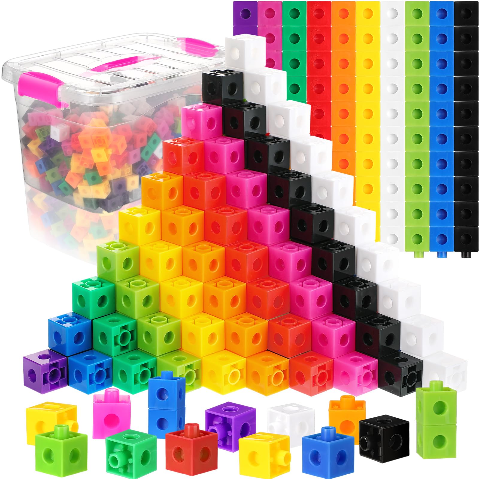 Jenaai 300 Pcs Linking Cubes with Storage Container Counting Cubes, Colorful Plastic Counting Block, Math Manipulatives Classroom Learning Supplies for Preschool Kindergarten(Pink)