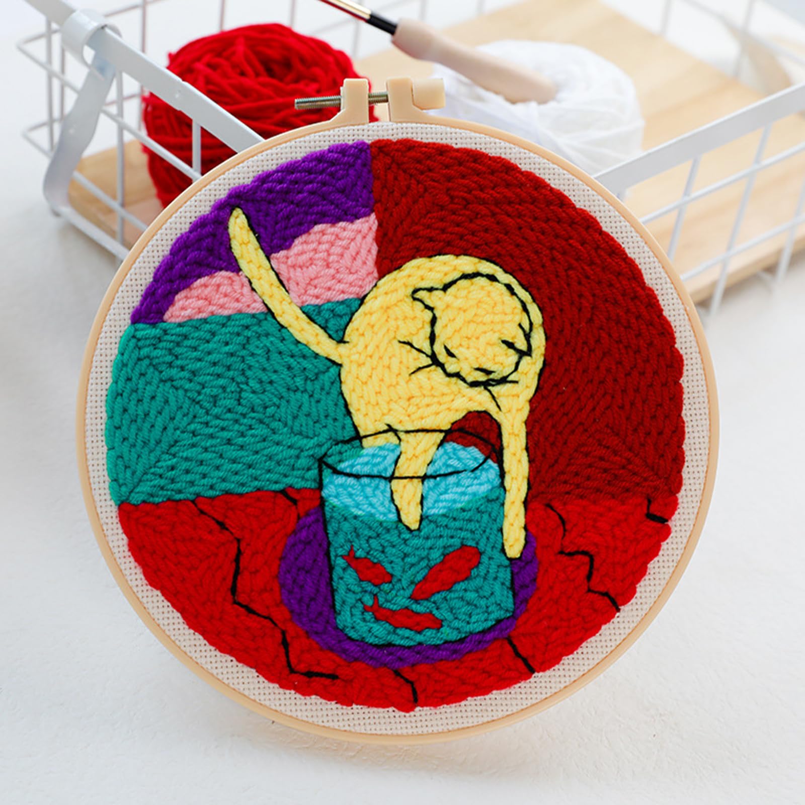Woohome Punch Needle Kit, Kit per Ricamo con Ago Istruzioni, Strumento di Ricamo per Principianti per Principianti Adulti (Gatto e Vaso)