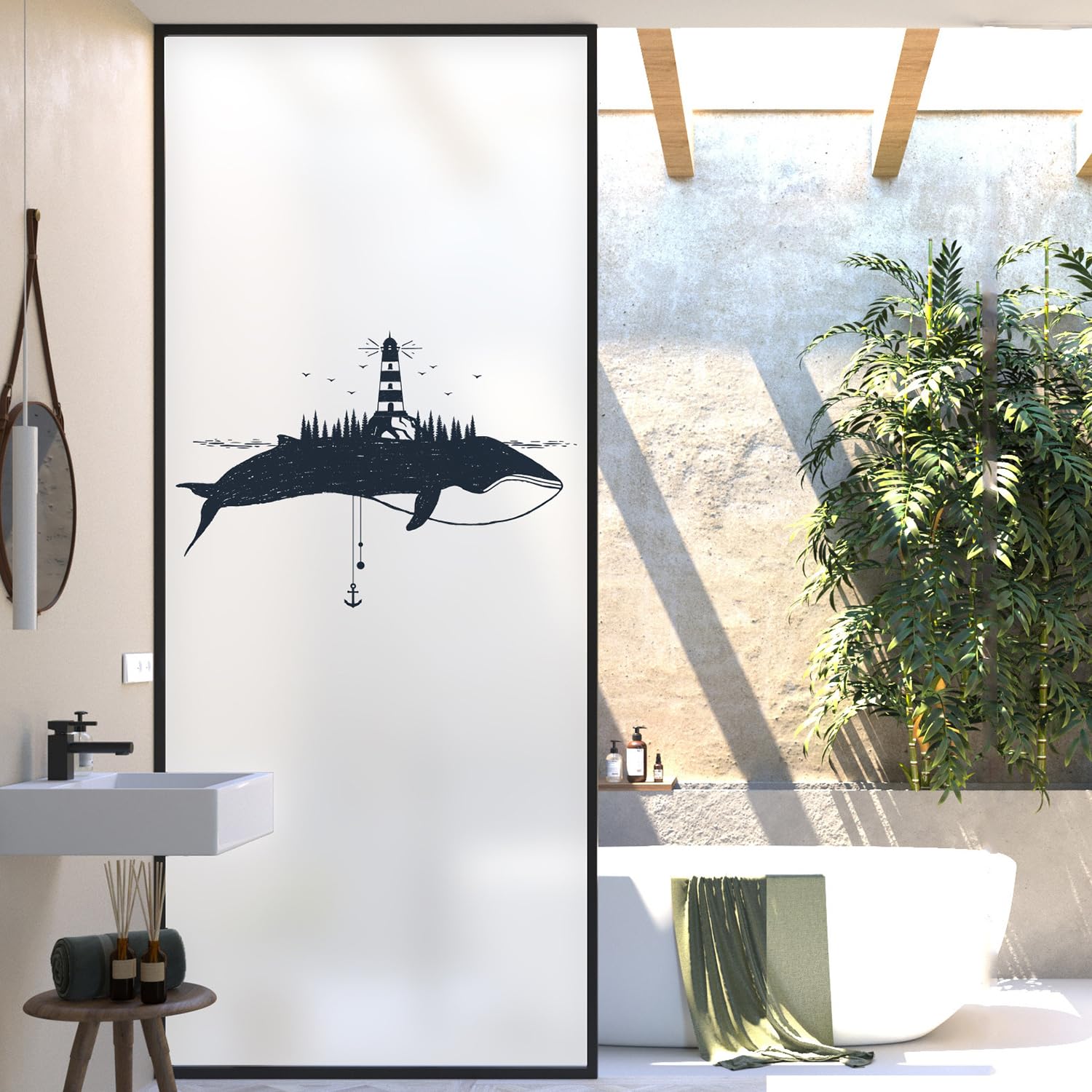 XQKXHZ One Way Window Film Privacy Day and Night,Frosted Opaque Window Film Static Cling Glass Decorative Films Sun Blocking Non-Adhesive Premium Vinyl,for Glass Doors,Bathroom,Kitchen,B,80x200cm
