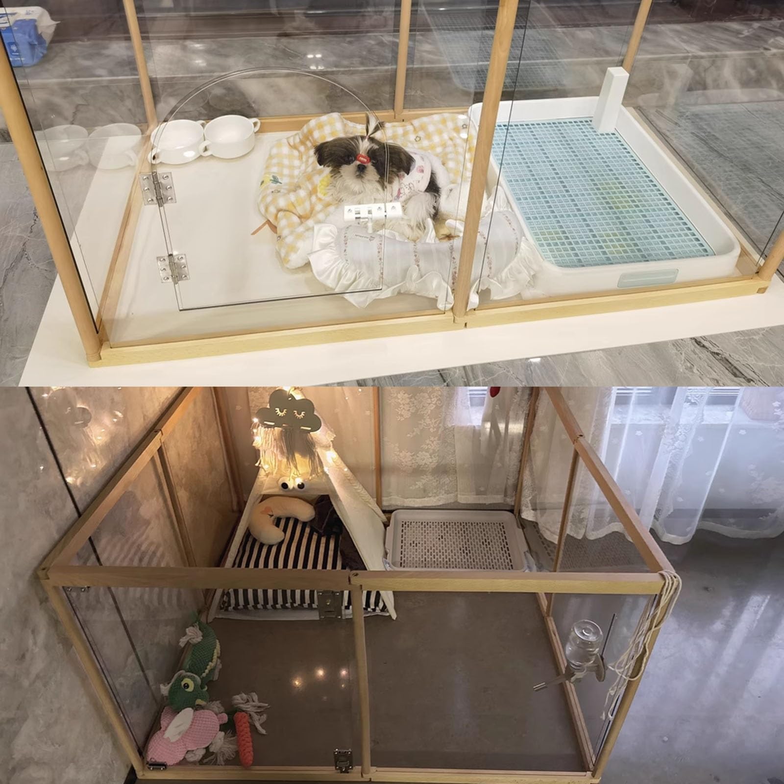 Parque para Perros de Interior Acrílico,Paneles con Puerta con Seguro, Corral Transparente para Cachorros，Caja de Parto y Jaula de Perrera，para Cachorros, Gatos, Conejos(No Door,4 Pieces)
