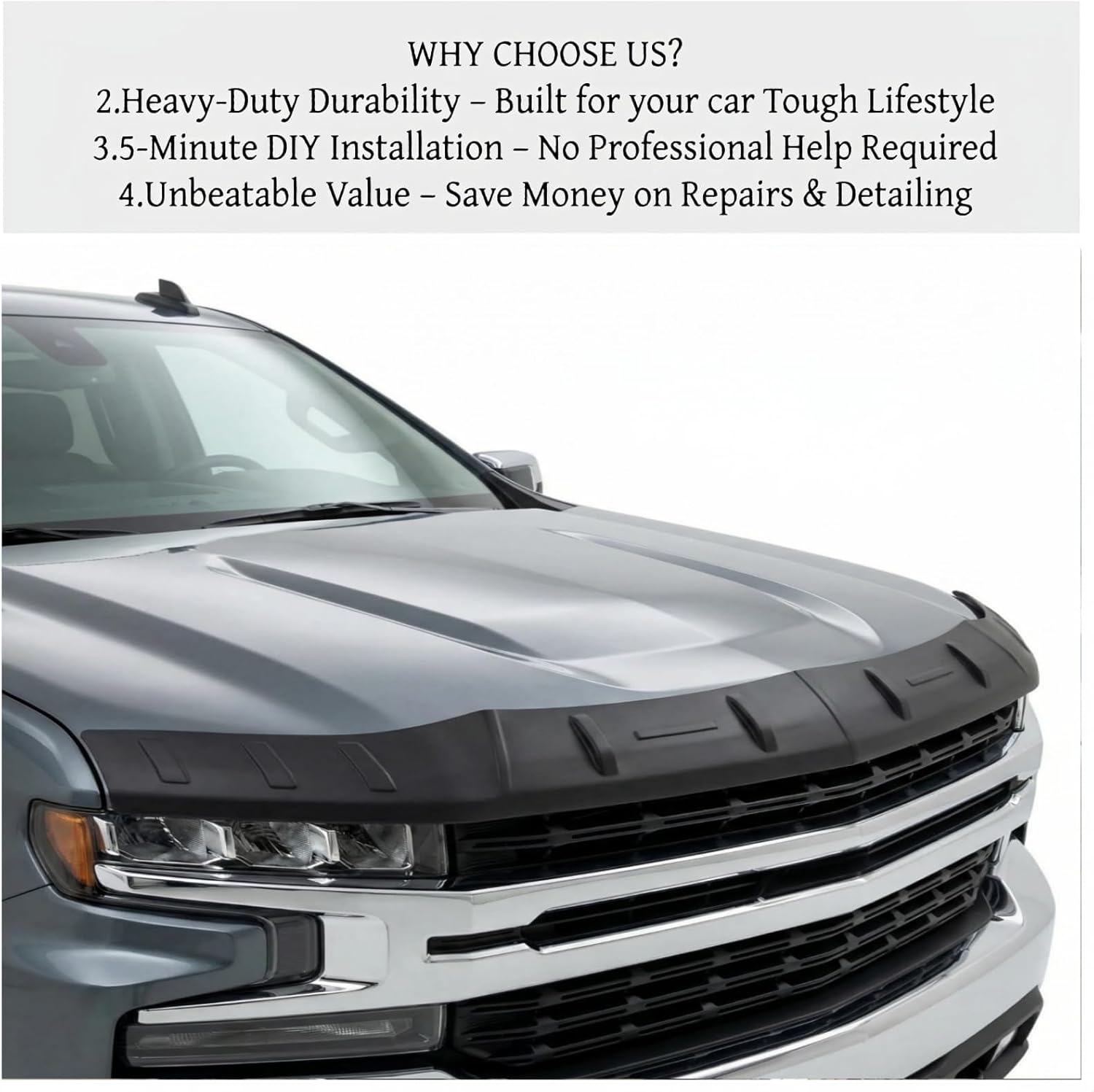 Hood Protector Compatible with 2019 2020 2021 2022 2023 2024 2025 2026 Chevy Silverado 1500 (Customized Trail Boss, ZR2, LT Trail Boss), TPE Front Shield Deflector