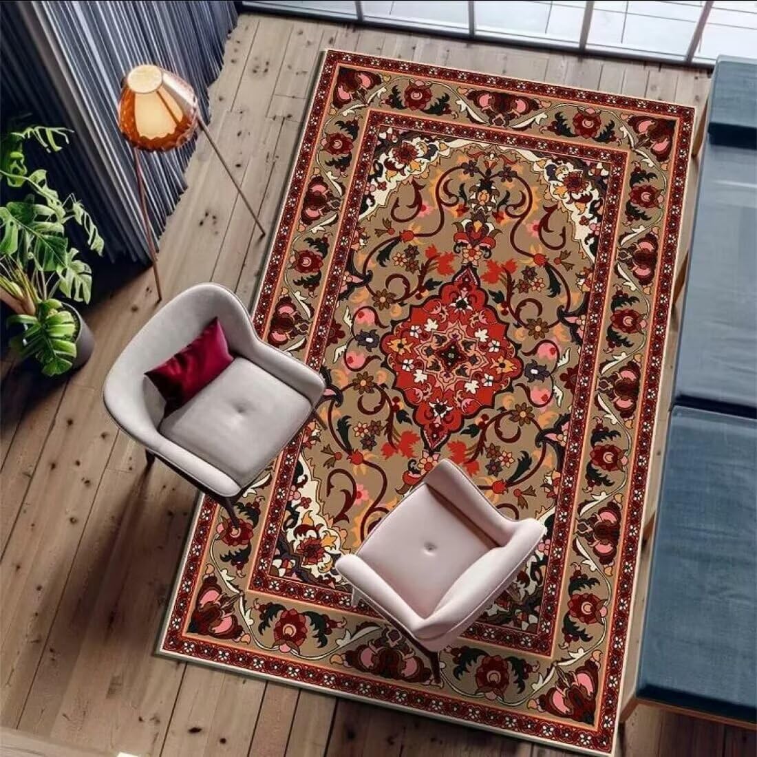 Tapis chambre enfant fille cadre à fleurs antidérapant salon