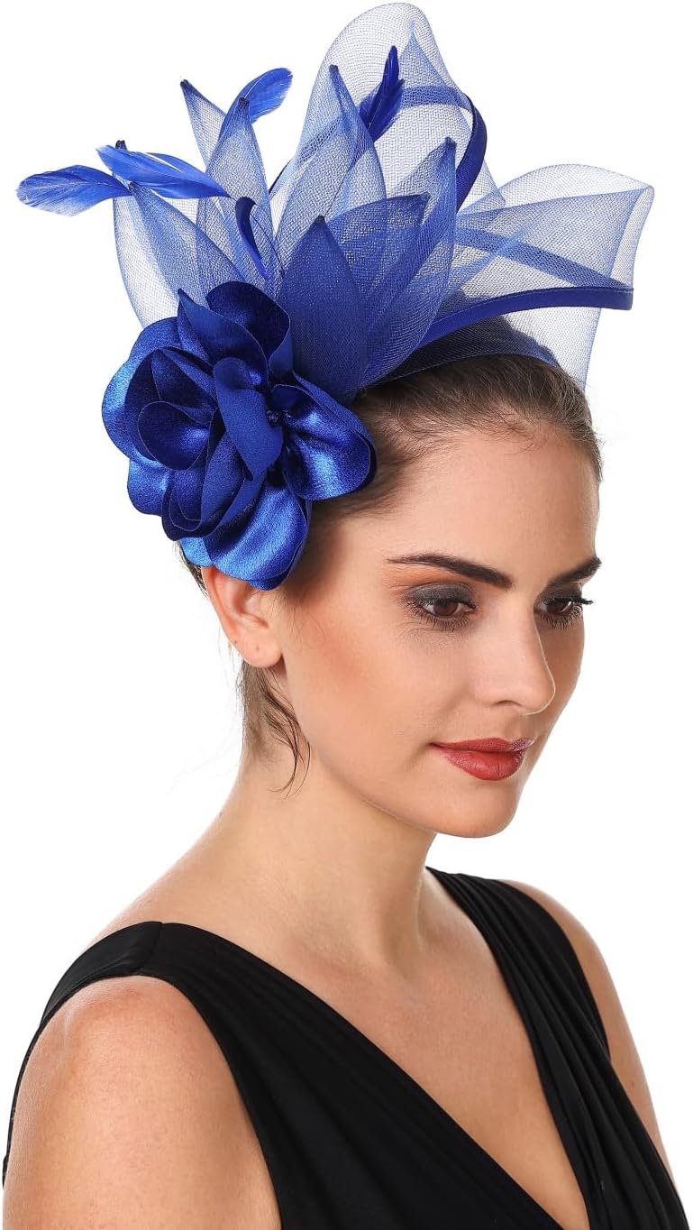 SAFERIN Fascinators Hat Flower Mesh Ribbons Feathers on a Headband and a Clip Tea Party Headwear for Girls and Women - Image 3