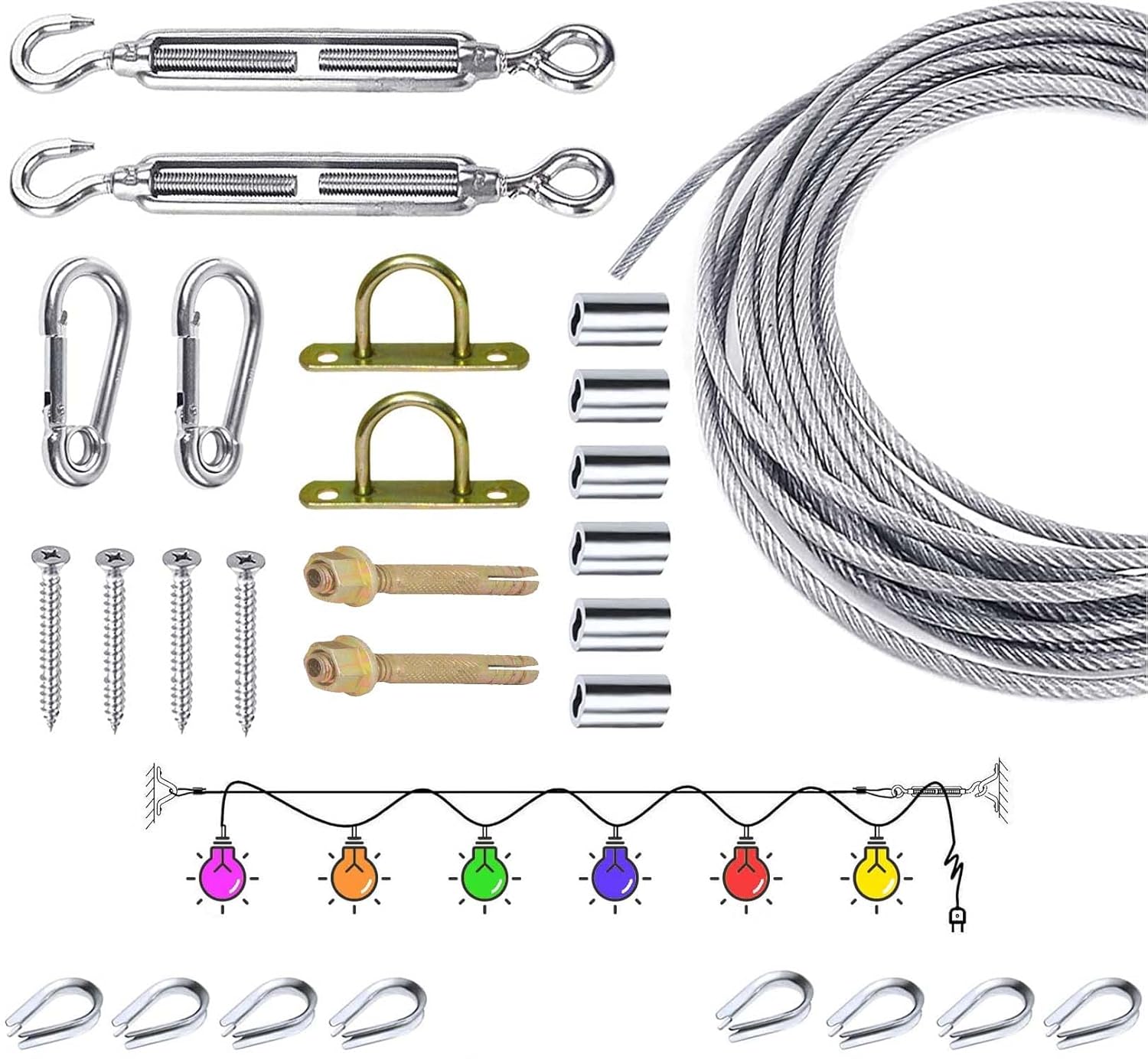 DIY Crafts 1x Kit, Wire Rope, Globe String Lights Hanging Kit, Cable