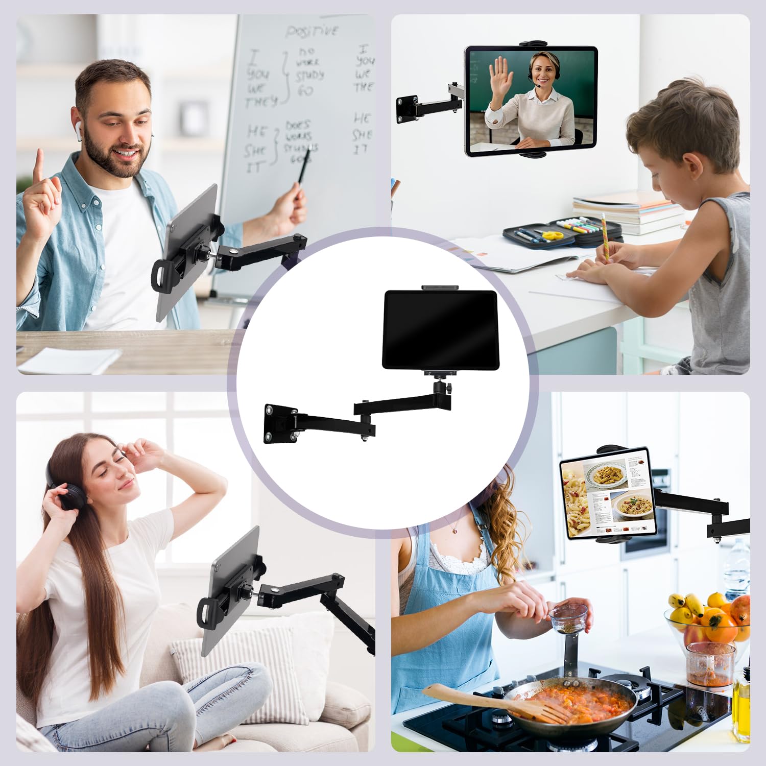 Soporte de pared para tableta, soporte de pared extensible de aluminio para iPad, rotación de 360°, soporte de pared universal ajustable para tableta para negocios y hogar inteligente, compatible con