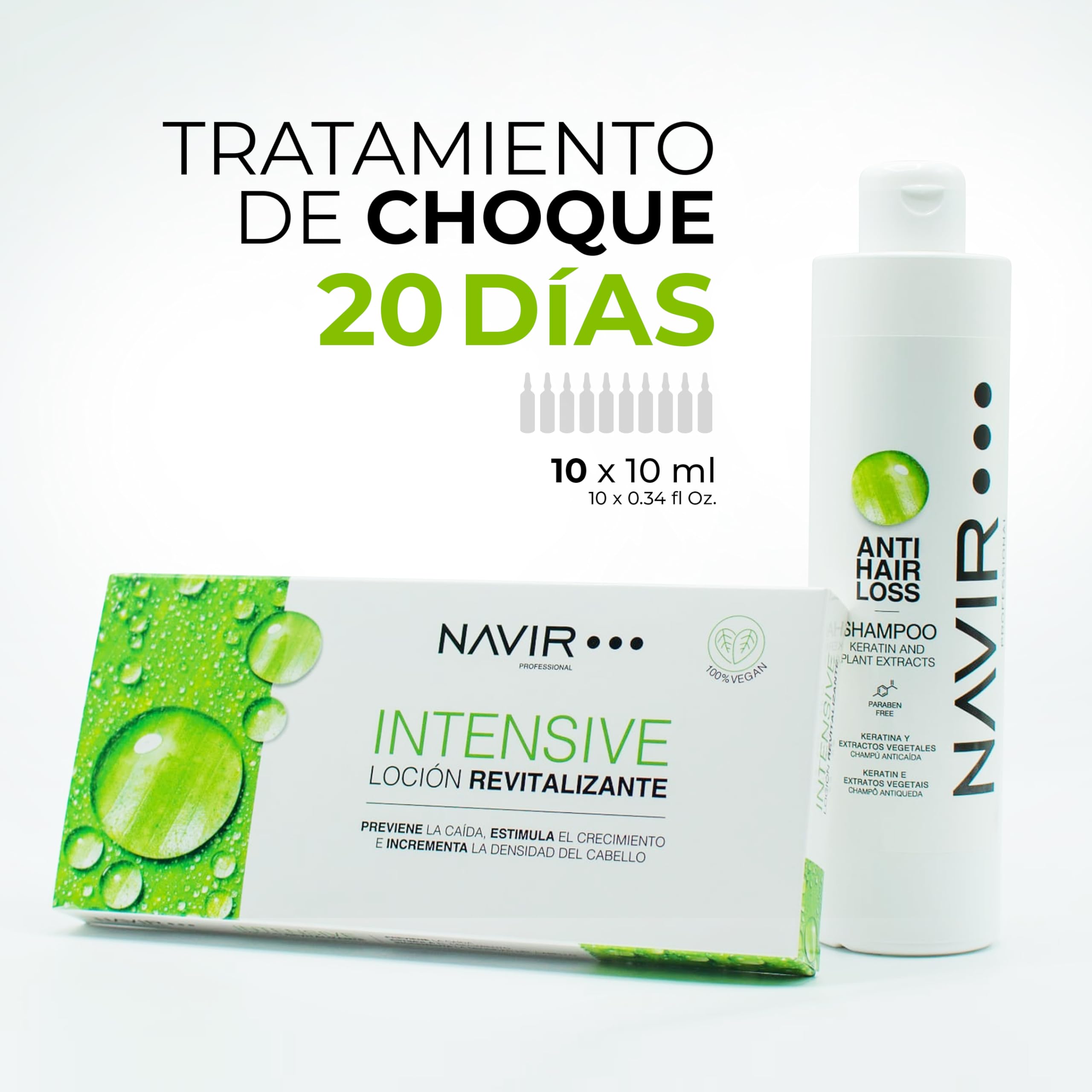 NAVIR Profesional | Ampollas Anticaida del cabello | Tratamiento con Placenta Vegetal | Mujer y Hombre (Ampollas 10 x 10 ml)