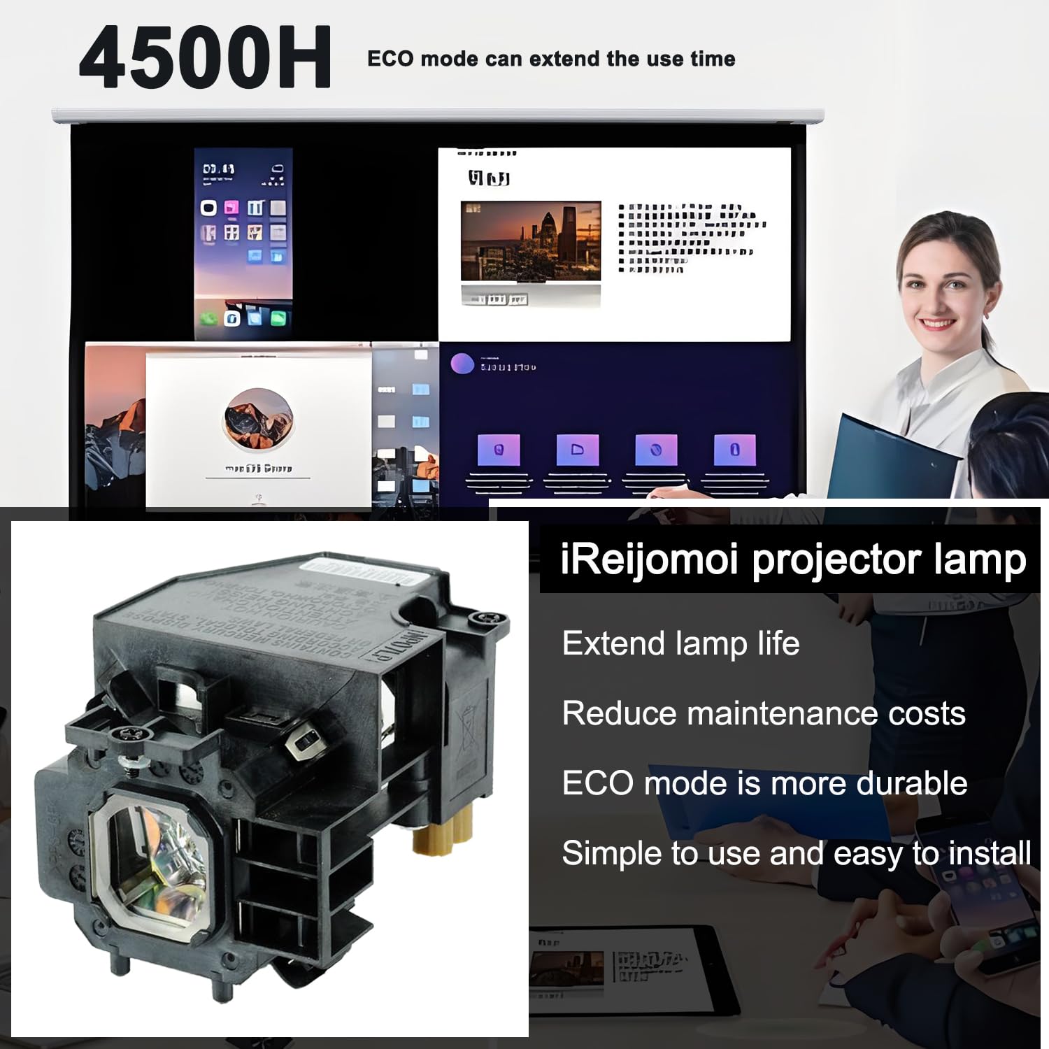 iReijomoi Replacement Lamp NP14LP Bulb with Housing for NEC NP305/NP310/NP405/NP410/NP510/NP510G Projectors - Image 2