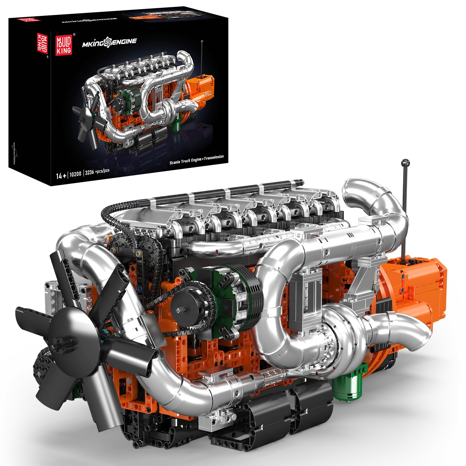 Mould King 10200 Truck Engine Building Blocks Set, MOC Engine Model with Battery Motor and Gearbox, Collectible Mechanical Construction Kit for Ages 14+ (3070+ Pieces)