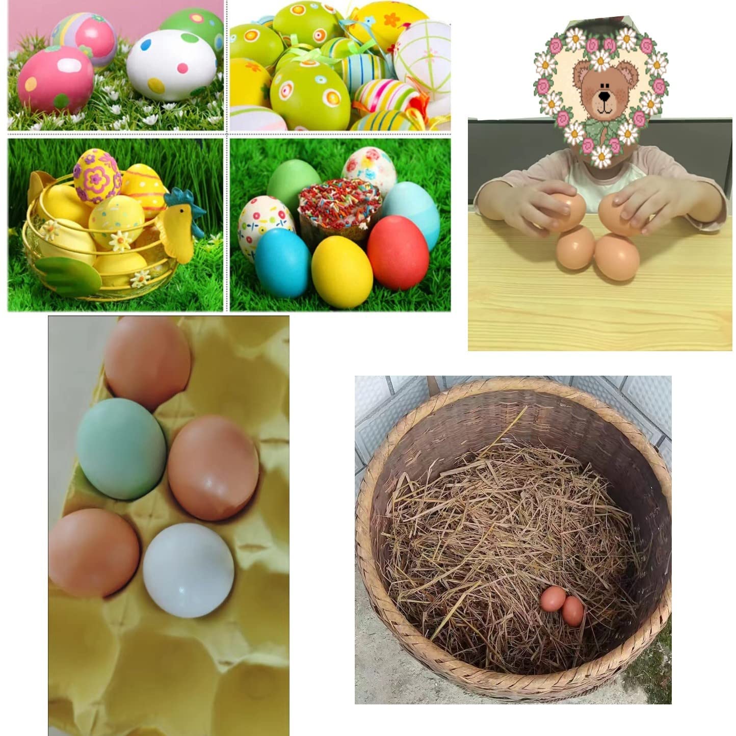Bianco e Marrone Uova di Legno realistiche per Artigianato Decorazione Domestica Caccia Pasqua