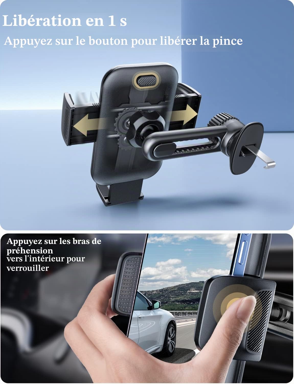 Support Telephone Voiture Porte Téléphone: [360° Rotation & Opération à Une Main] Porte Smartphone Voiture Bouche D'aération Socles de Téléphone Portable pour iPhone/Samsung/Huawei/Xiaomi-Acrylique