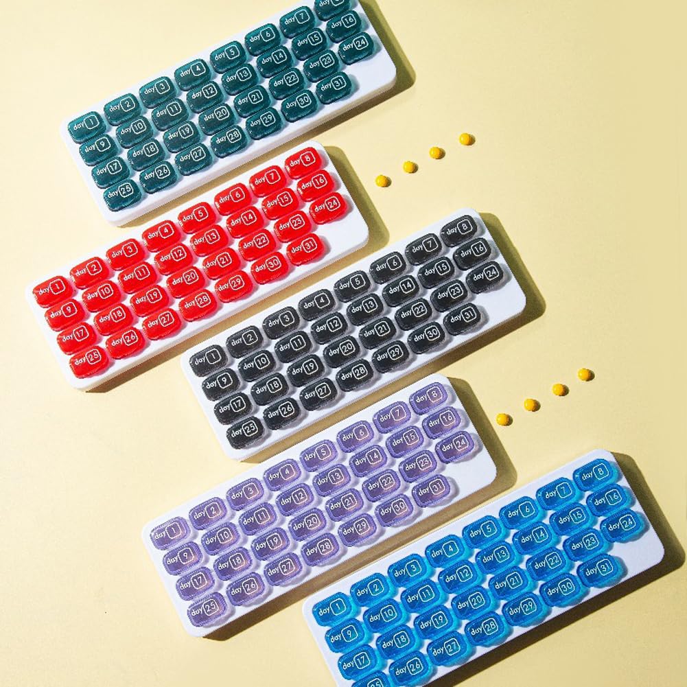 Pilulier 31 jours, grande capacité mensuel amovible pour médicaments, 1 jour et 1 fois, support de supplément d'huile de poisson et de vitamines, rappel de date (bleu, 4)