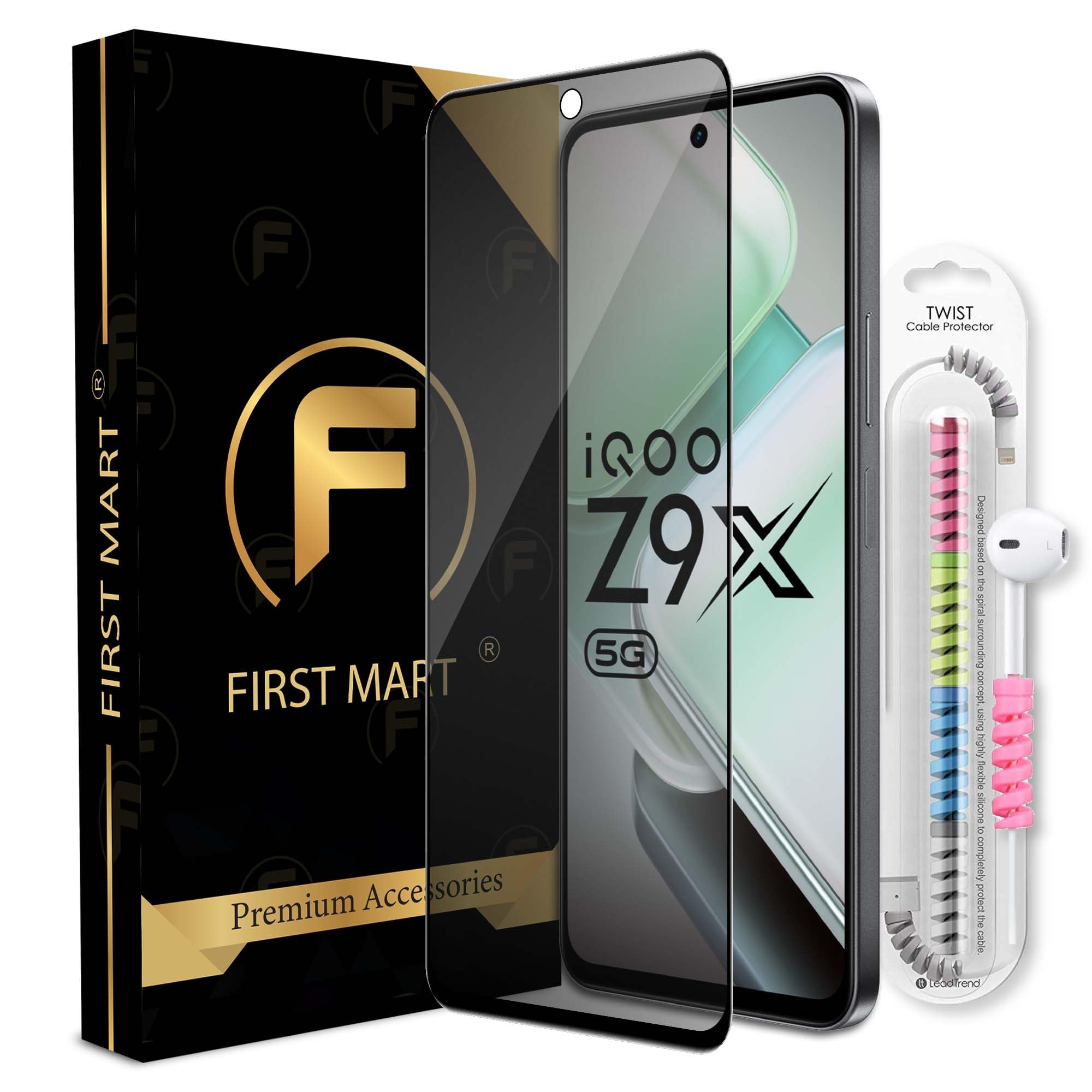 FIRST MART Privacy Tempered Glass for IQOO Z9x & Vivo T3x with