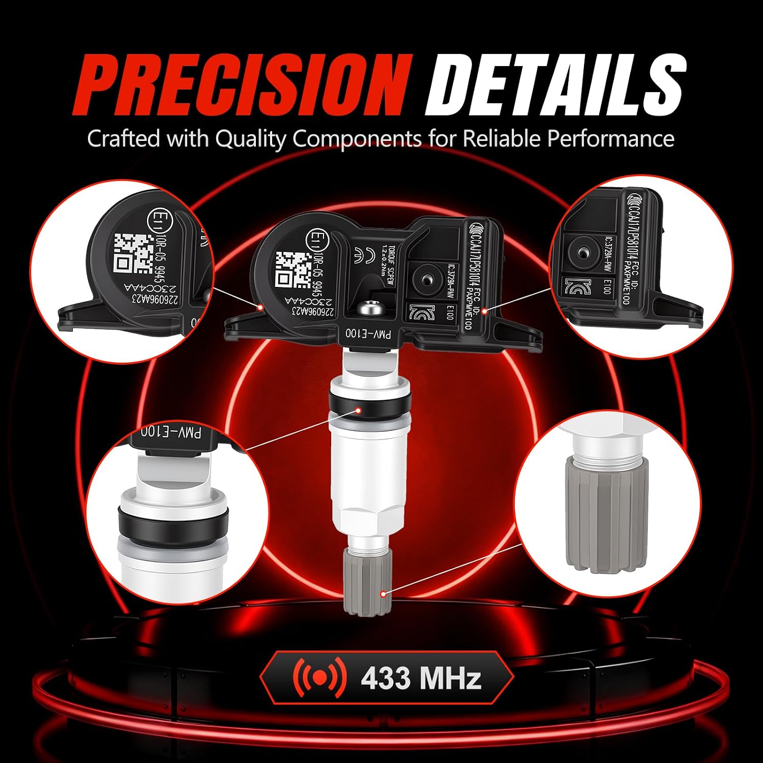 TPMS Sensor 433MHz 4-Pack Pre-Programmed Tire Pressure Monitoring System Replacement Compatible with Toyota RAV4 Camry Lexus RX NX Land Cruiser 2014-2024, Replace PMV-E100 42607-02050