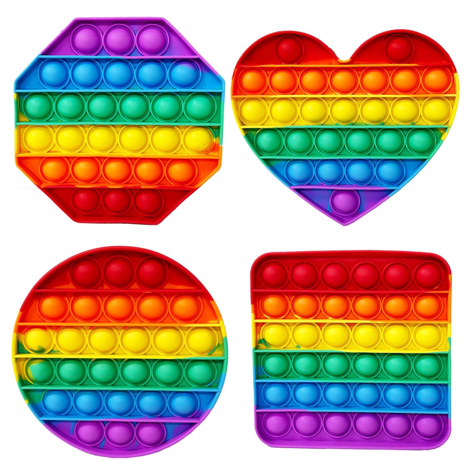 Home Smart Pop It Push Bubble Sensory Toys for Kids and Adults Silicone Anxiety Stress Relief Poppers Birthday Party Favors Gifts (Pack of 4)