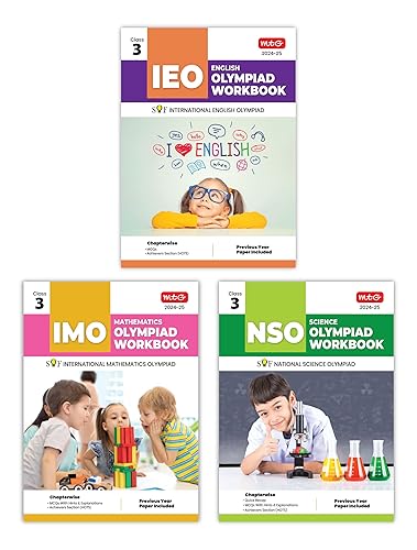 MTG NSO-IMO-IEO (Science, Mathematics &amp; English) Olympiad Workbook Combo Class-3 (Set of 3 Books) | MCQs, Previous Years Solved Paper &amp; Achievers Section - SOF Olympiad Preparation Books For 2024-25 Exam