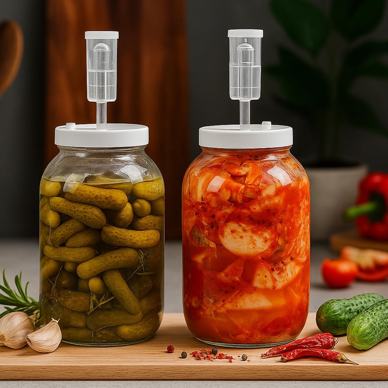 1 Gallon Large Glass Fermentation Jars for Kombucha Sourdough Starter, Wide Mouth Mead Making Kit, 2Pcs Glass Canning Jars with Fermentation Lid and Airlock