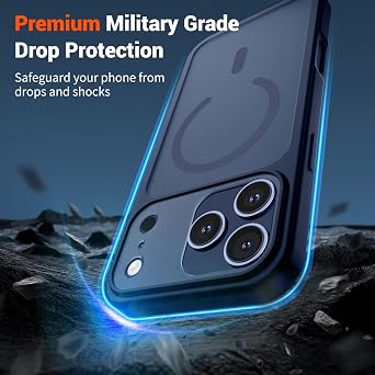 SUPFINE Magnetic for iPhone 17 Pro Case (Compatible with MagSafe)(Military Grade Drop Protection)(Camera Protection) Translucent Matte Shockproof Phone Cover,Dark Blue