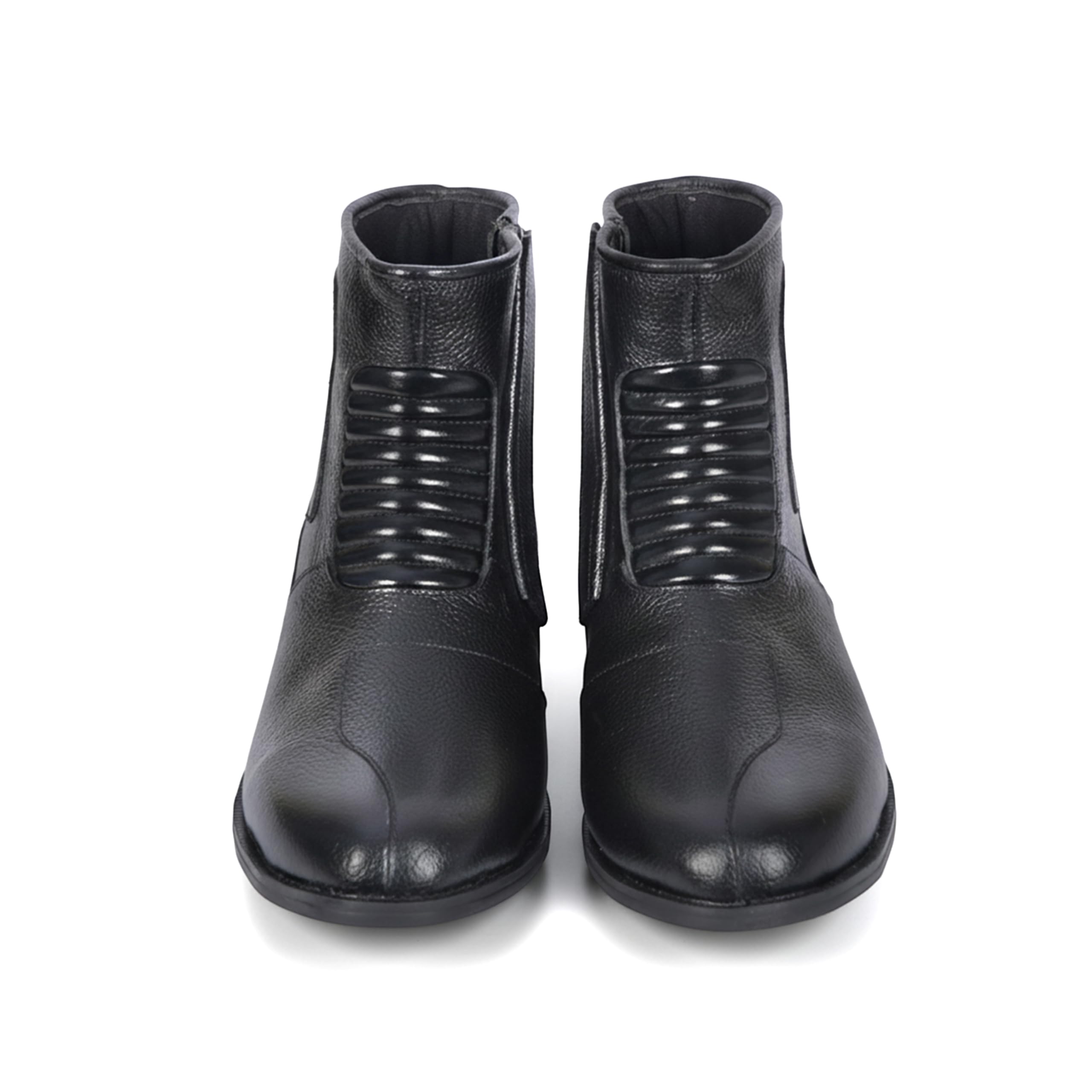 German Wear Motorradstiefel Herren aus Glattem Kalbsleder Wasserabweisende Motorradschuhe mit Seitenreißverschluss Verstärkter Fersen und Zehenbereich Rutschfester Gummisohle Schwarz
