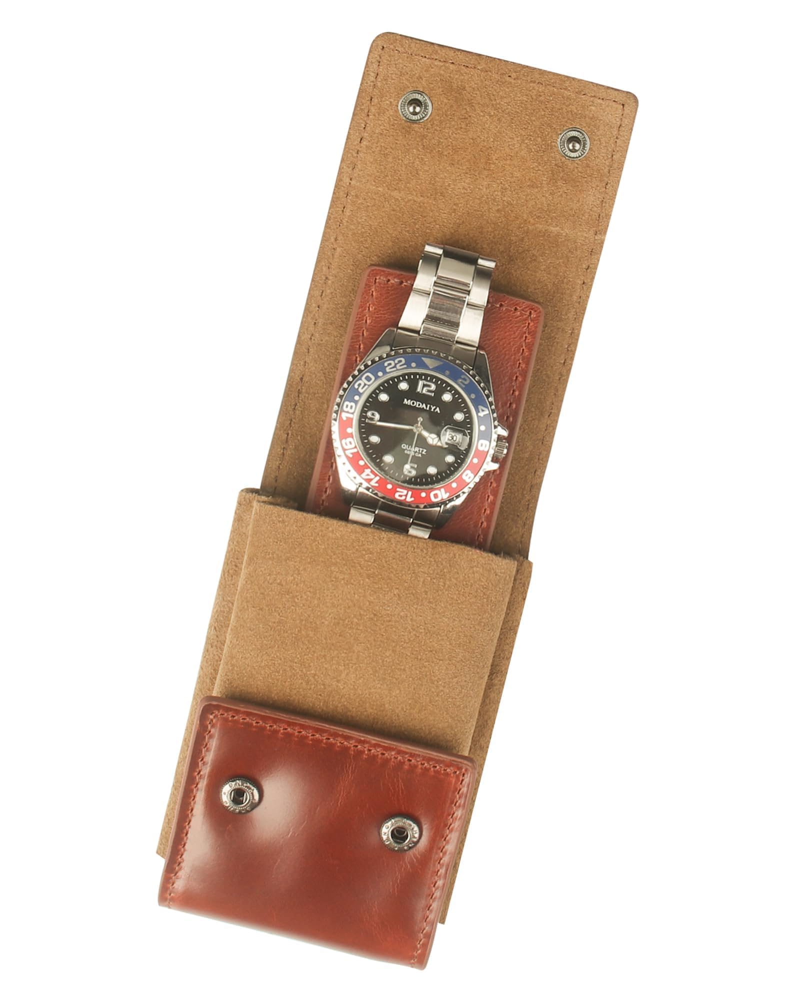 KOSMCCO KOSMCCO Leather Watch Pouch - Portable Travel Pouch with Suede Lining and Leather Inserts, Single Watch Case for Lovers Gift (Brown)